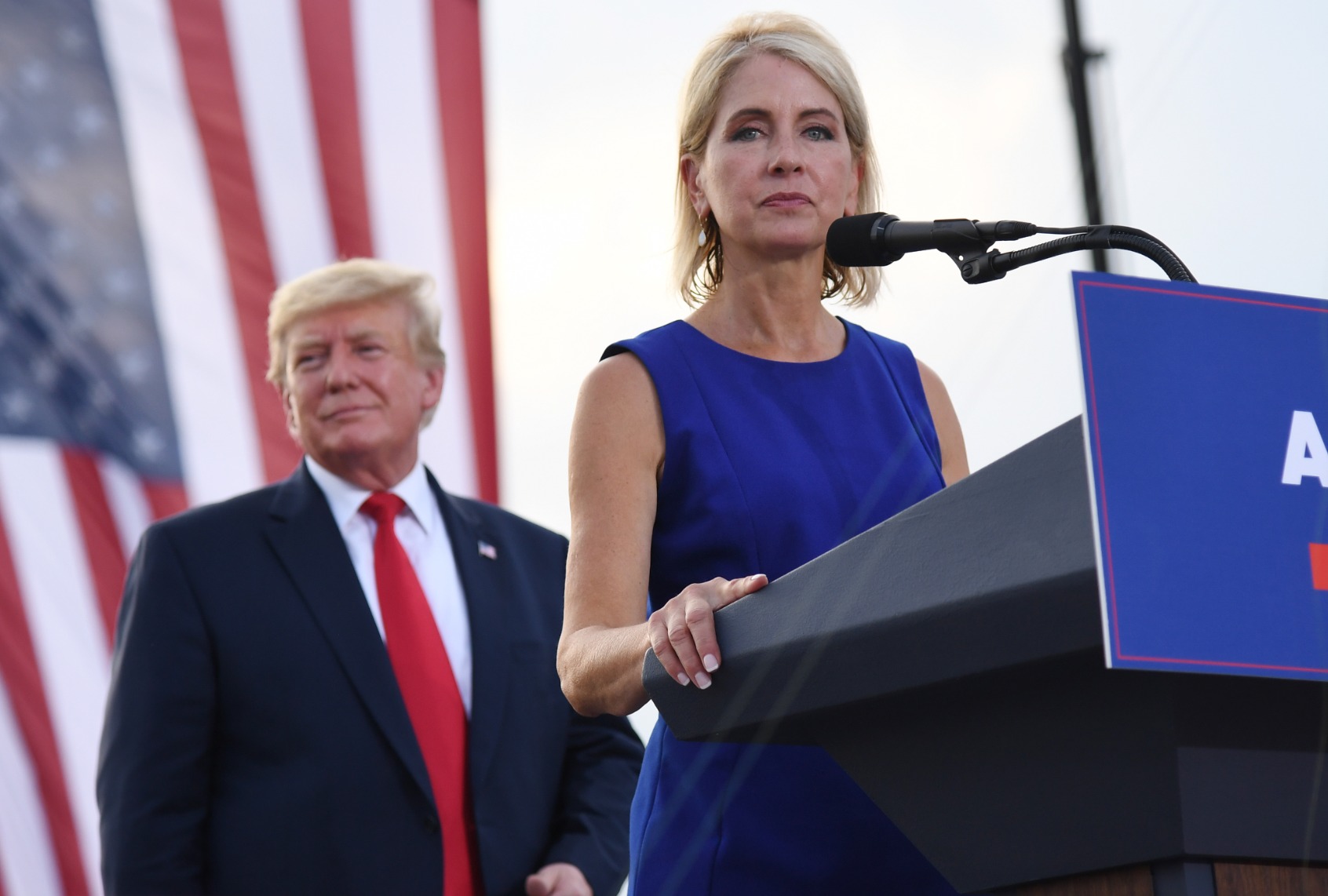 Representative Mary Miller (R-IL) gives remarks during a rally with former President Donald Trump at the Adams County Fairgrounds on June 25, 2022 in Mendon, Illinois. (Michael B. Thomas/Getty Images)