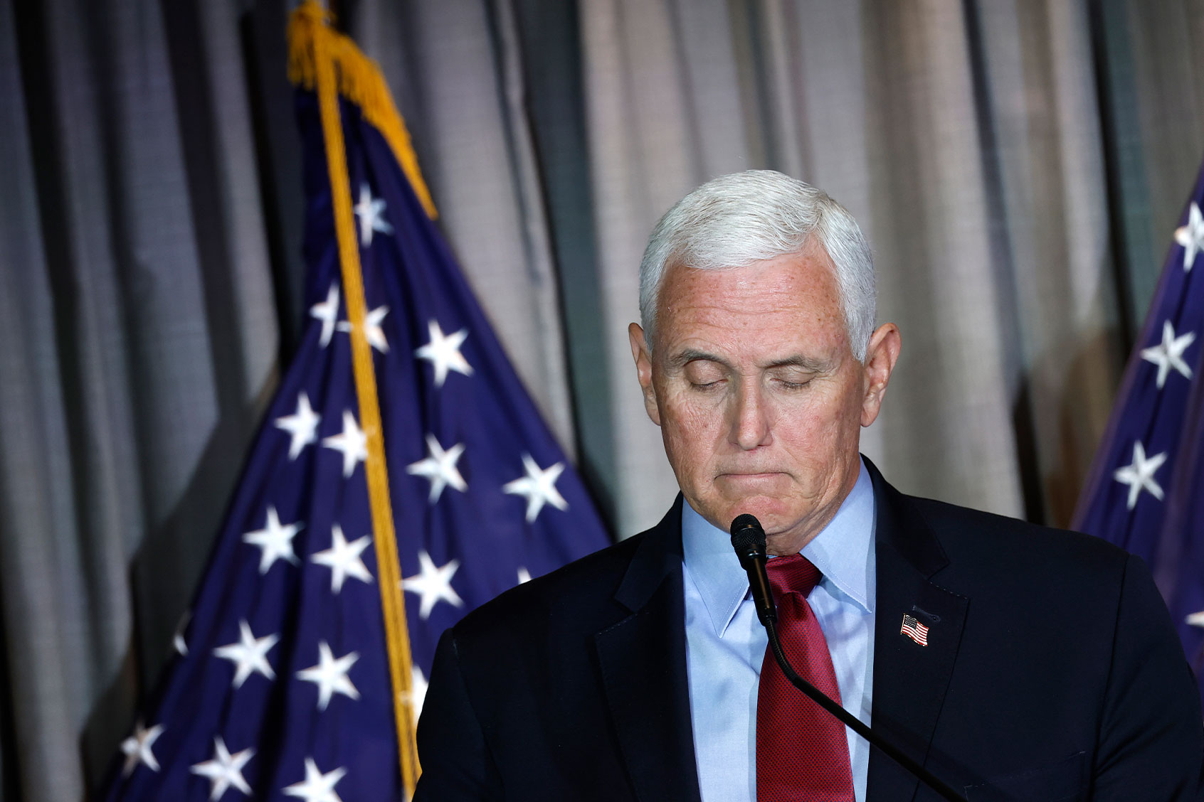 Former Vice President Mike Pence gives remarks at the Calvin Coolidge Foundation’s conference at the Library of Congress on February 16, 2023 in Washington, DC. (Anna Moneymaker/Getty Images)