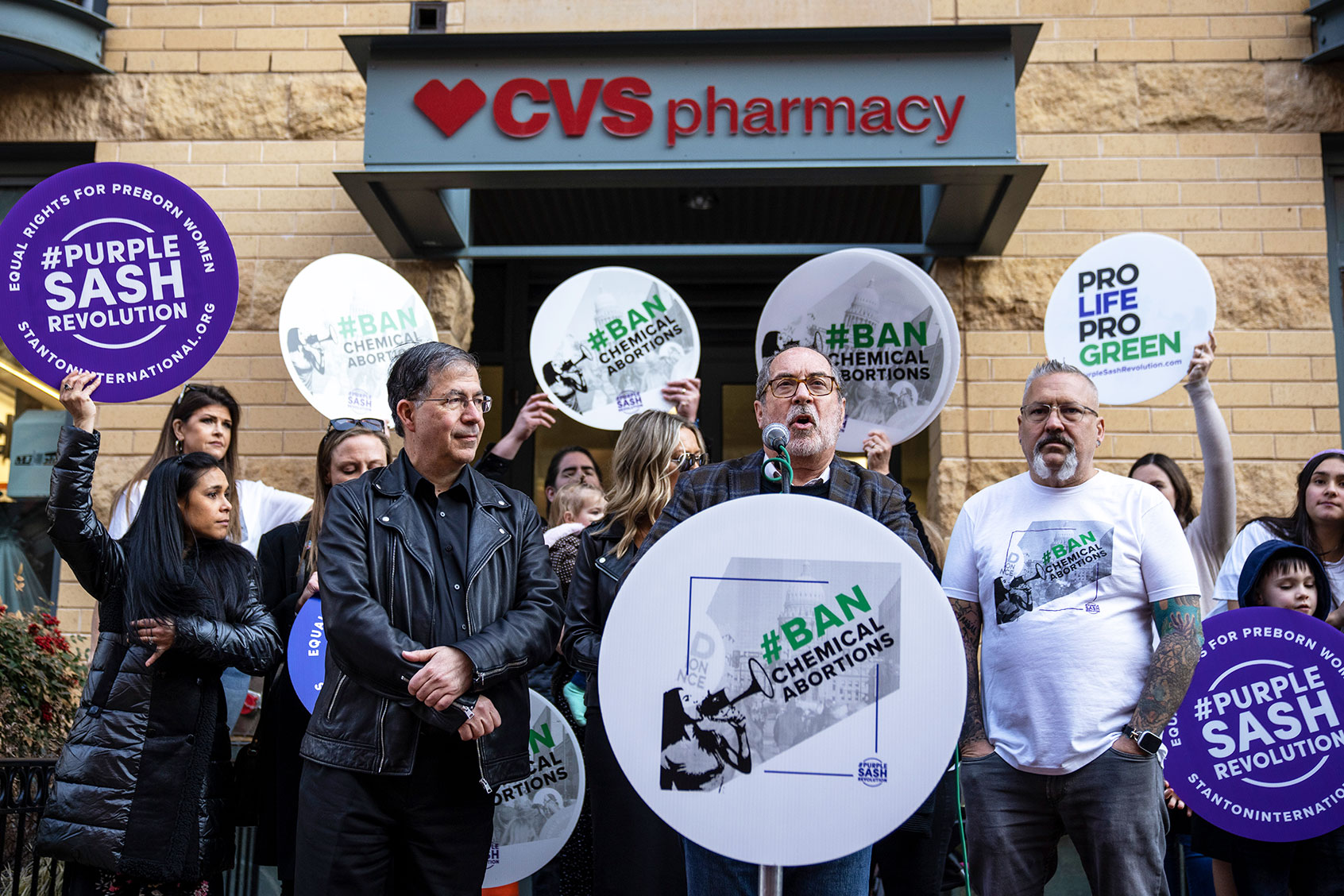 Director of the Christian Defense Coalition Rev. Patrick Mahoney speaks as a small group of anti-abortion activists rally against the availability of abortion pills at neighborhood pharmacies outside of a CVS Pharmacy on January 18, 2023 in Washington, DC. (Drew Angerer/Getty Images)
