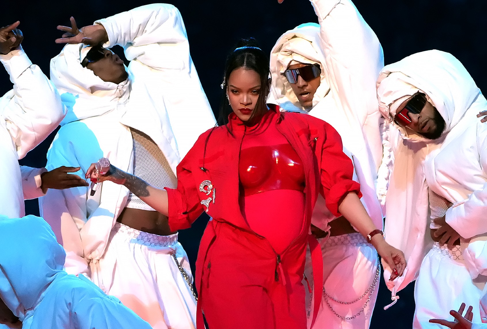 Rihanna performs during Apple Music Super Bowl LVII Halftime Show at State Farm Stadium on February 12, 2023 in Glendale, Arizona. (Kevin Mazur/Getty Images for Roc Nation)