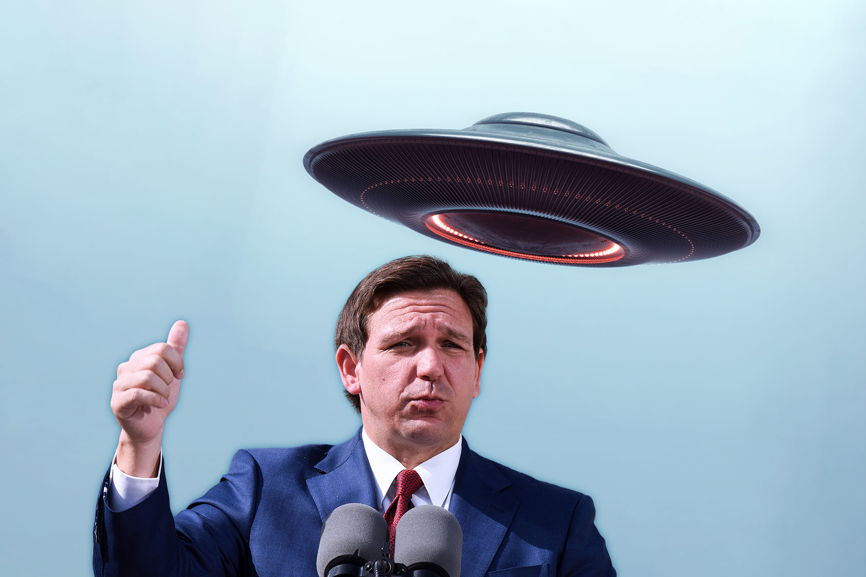 Ron DeSantis and a UFO (Photo illustration by Salon/Getty Images)