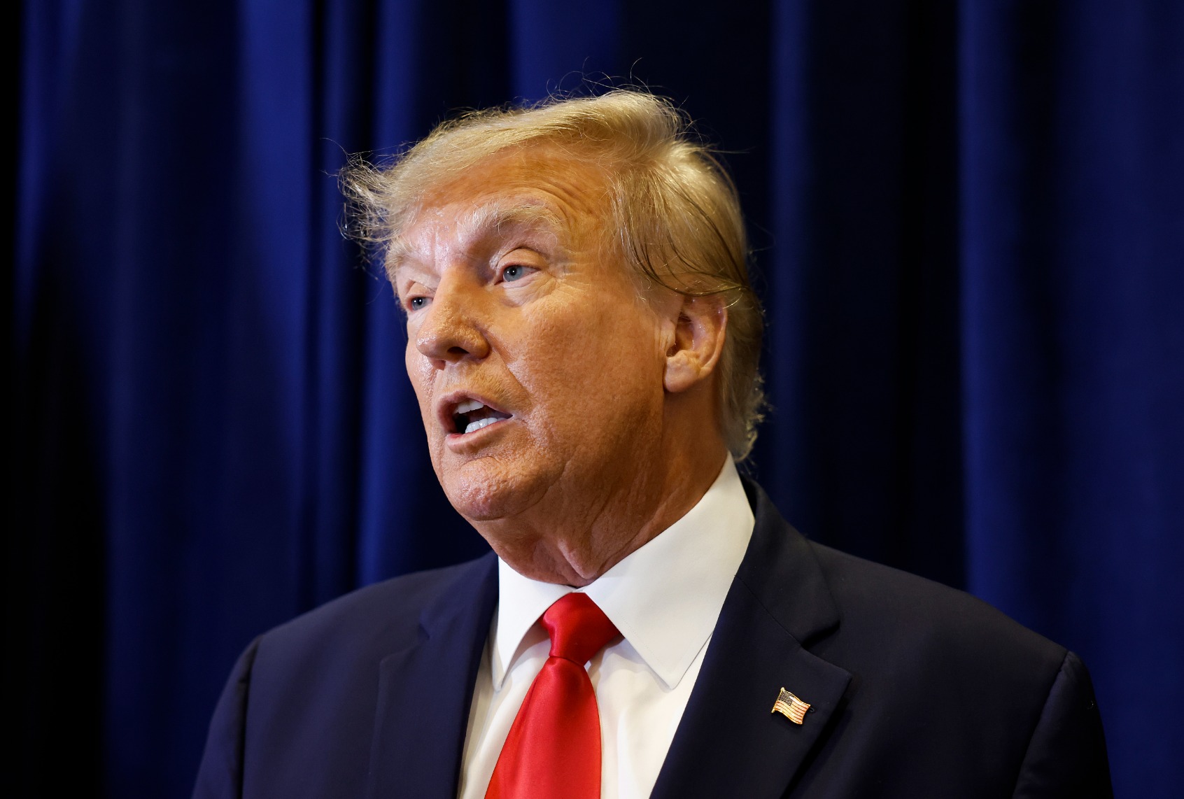Former President Donald Trump speaks to reporters before his speech at CPAC on March 4, 2023 in National Harbor, Maryland. (Anna Moneymaker/Getty Images)