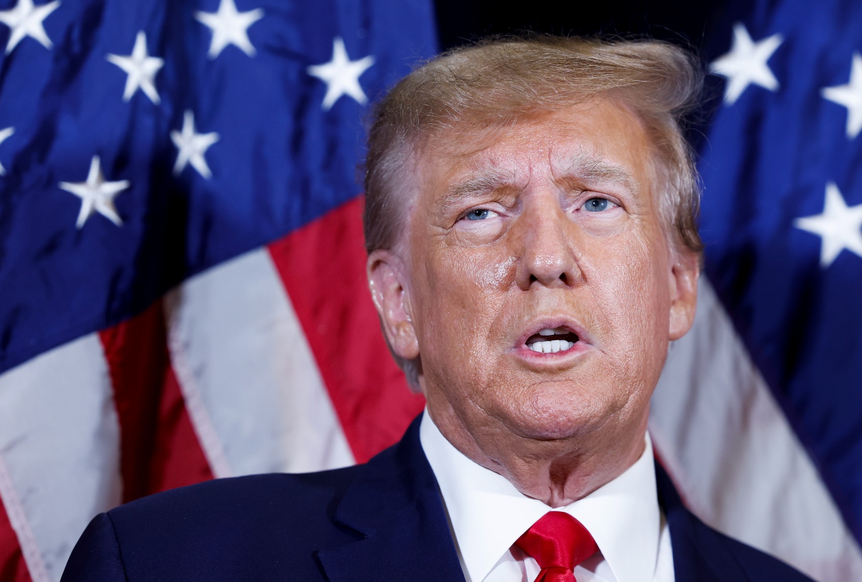 Former President Donald Trump speaks to reporters before his speech at CPAC on March 4, 2023 in National Harbor, Maryland. (Anna Moneymaker/Getty Images)