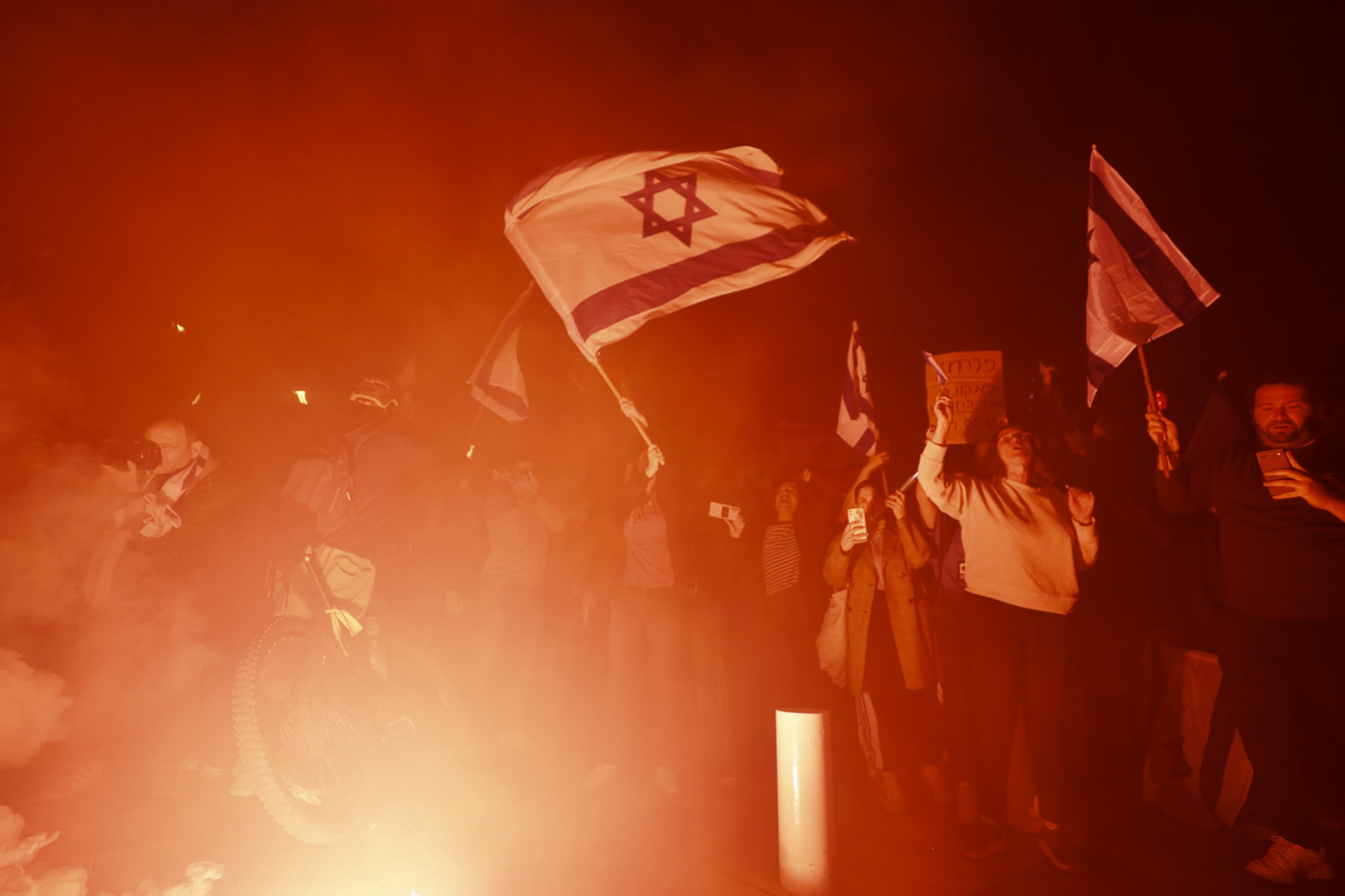 Israelis take part in the "Day of Resistance" rally to protest the Israeli government plan to introduce judicial changes,  Tel Aviv, March 9, 2023. (Mostafa Alkharouf/Anadolu Agency via Getty Images)