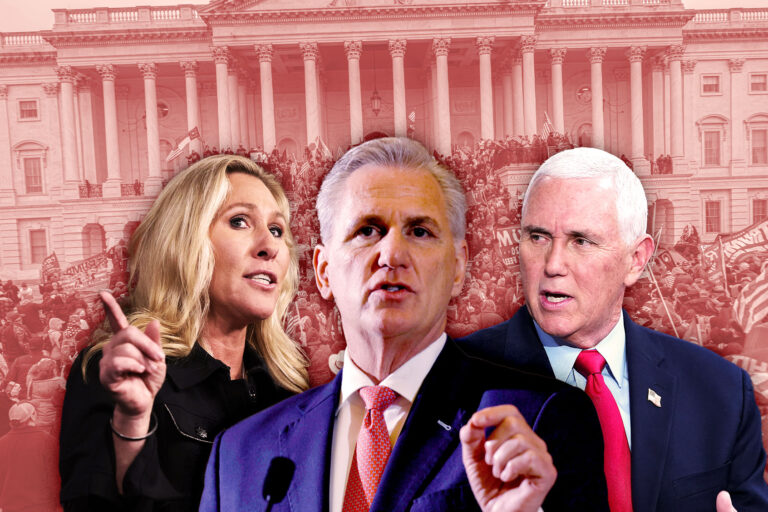 Kevin McCarthy, Marjorie Taylor Greene and Mike Pence (Photo illustration by Salon/Getty Images)