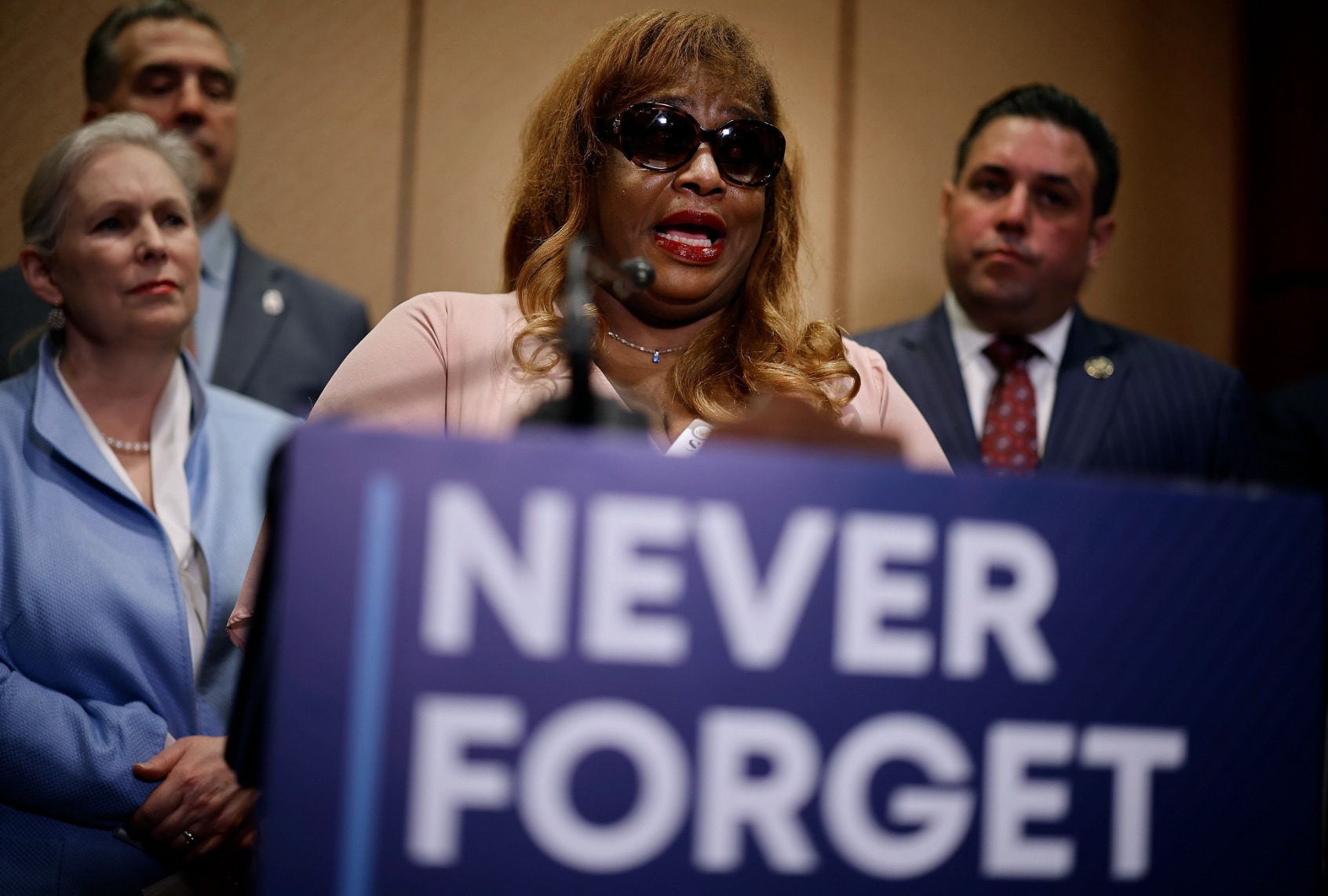 9/11 survivor advocate Mariama James calls for additional federal funding for people who were sickened by their exposure to toxins following the terror attacks during a news conference at the U.S. Capitol on February 28, 2023 in Washington, DC. (Chip Somodevilla/Getty Images)