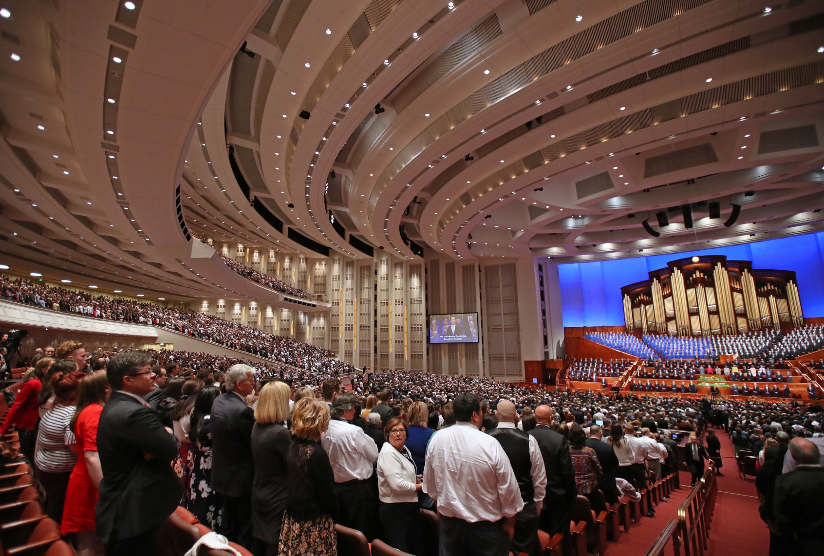 Over 20,000 members of the Church of Jesus Christ of Latter-Day Saints at first session of the 189th Annual General conference of the church at the Conference Center on April 6, 2019 in Salt Lake City, Utah. (George Frey/Getty Images)