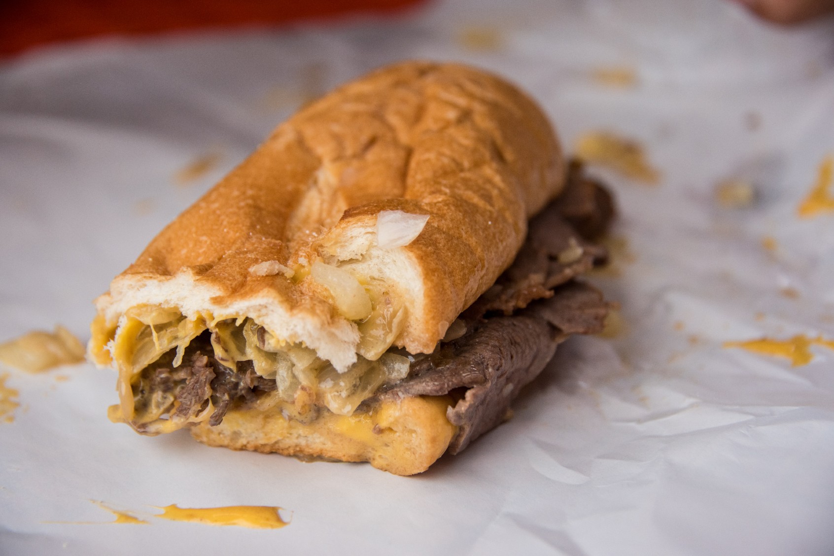 Close-up of a Philadelphia cheesesteak (Sergio Amiti/Getty)