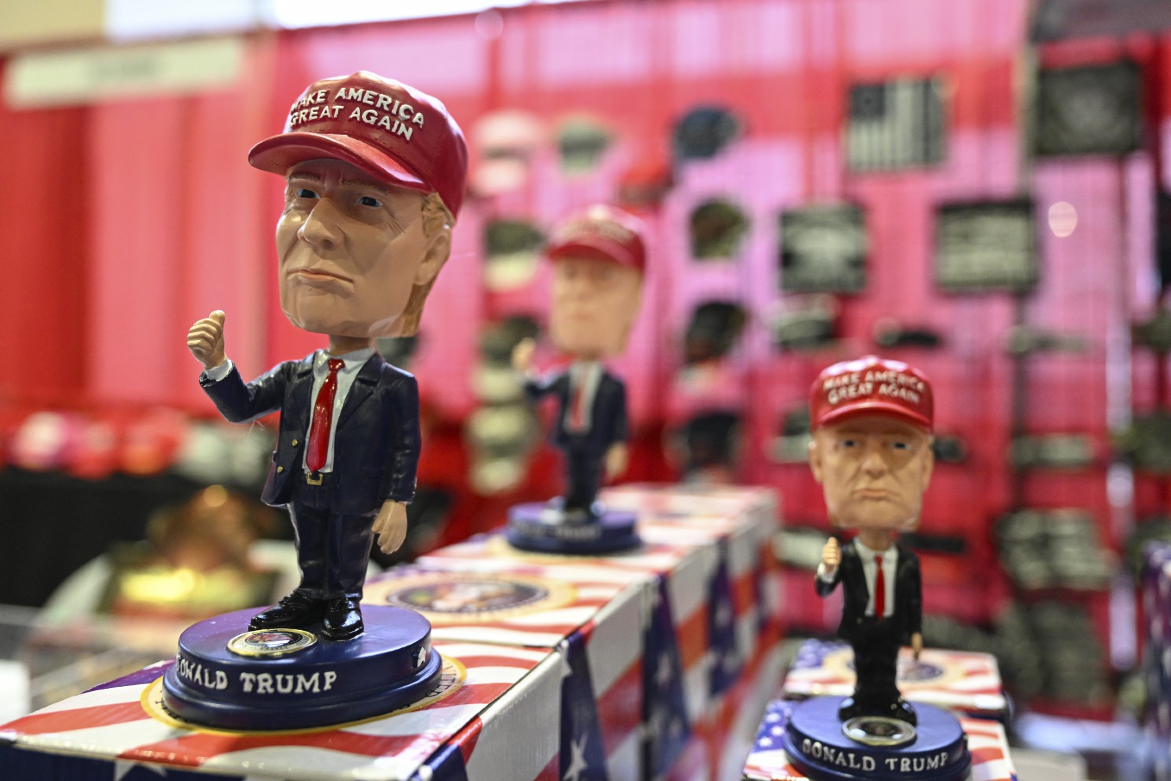 A close-up view of the former US President Donald Trump's figure at the 2023 Conservative Political Action Conference (CPAC) held at the Gaylord National Resort and Convention Center in Maryland, United States on March 3, 2023. (Celal Gunes/Anadolu Agency via Getty Images)