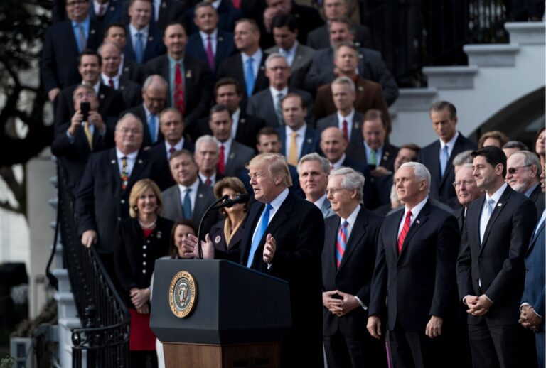 Former President Donald Trump speaks about newly passed tax reform legislation during an event December 20, 2017 at the White House in Washington, DC. (BRENDAN SMIALOWSKI/AFP via Getty Images)