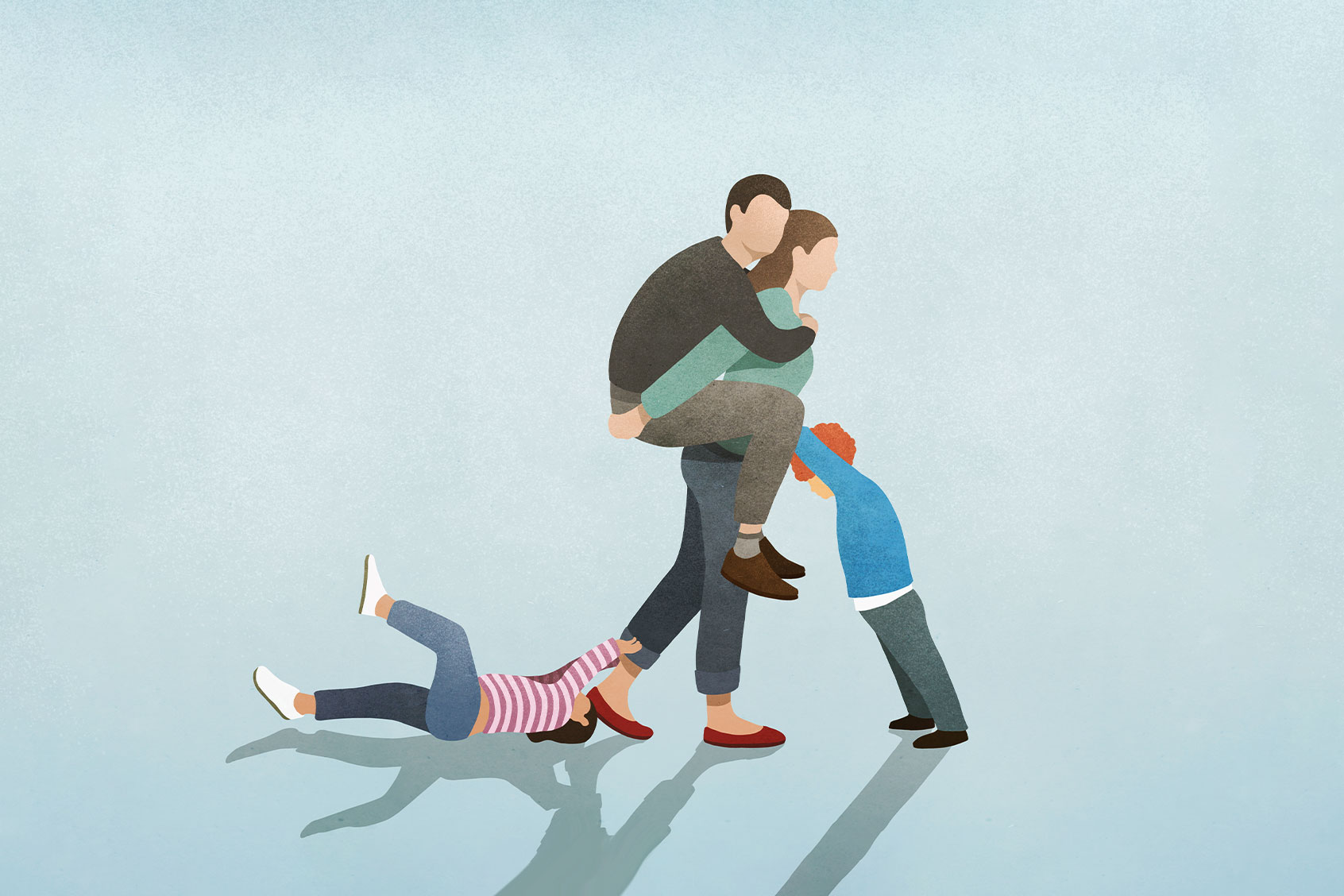 Woman burdened by her husband and children (Getty Images/Malte Mueller)