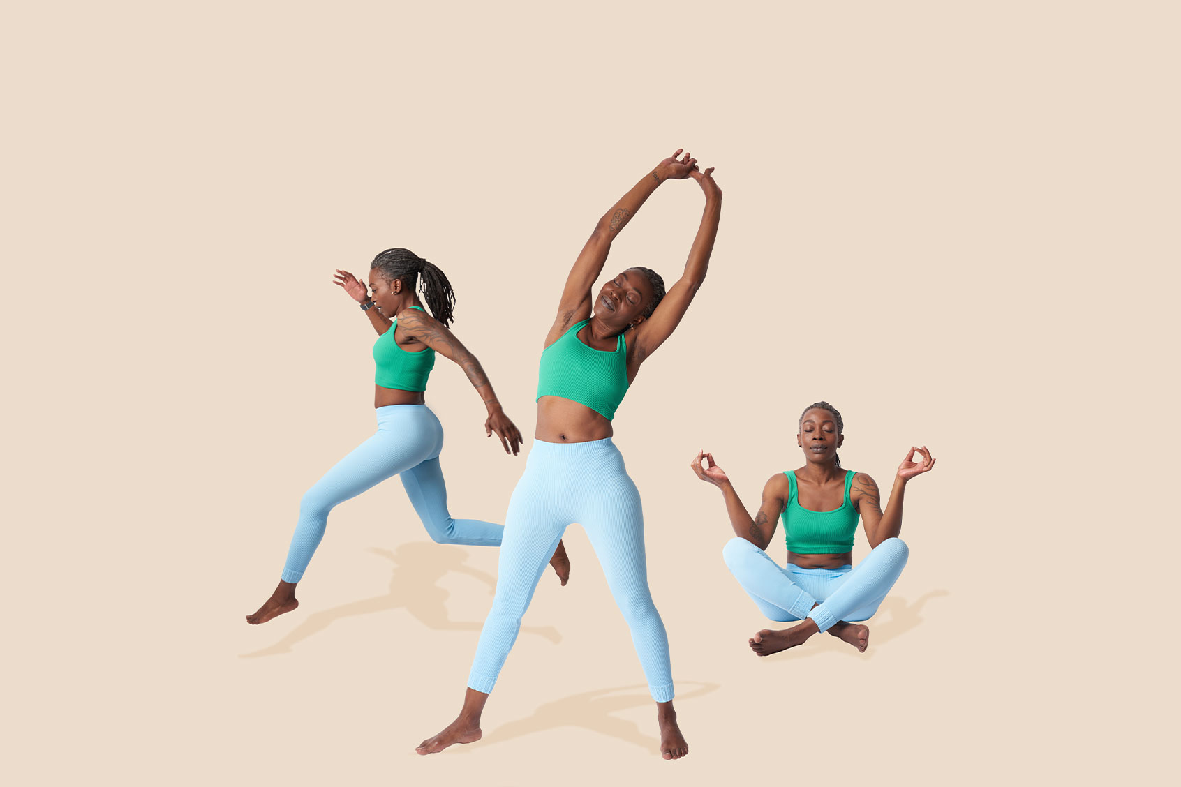 Woman running, stretching and meditating (Getty Images/We Are)