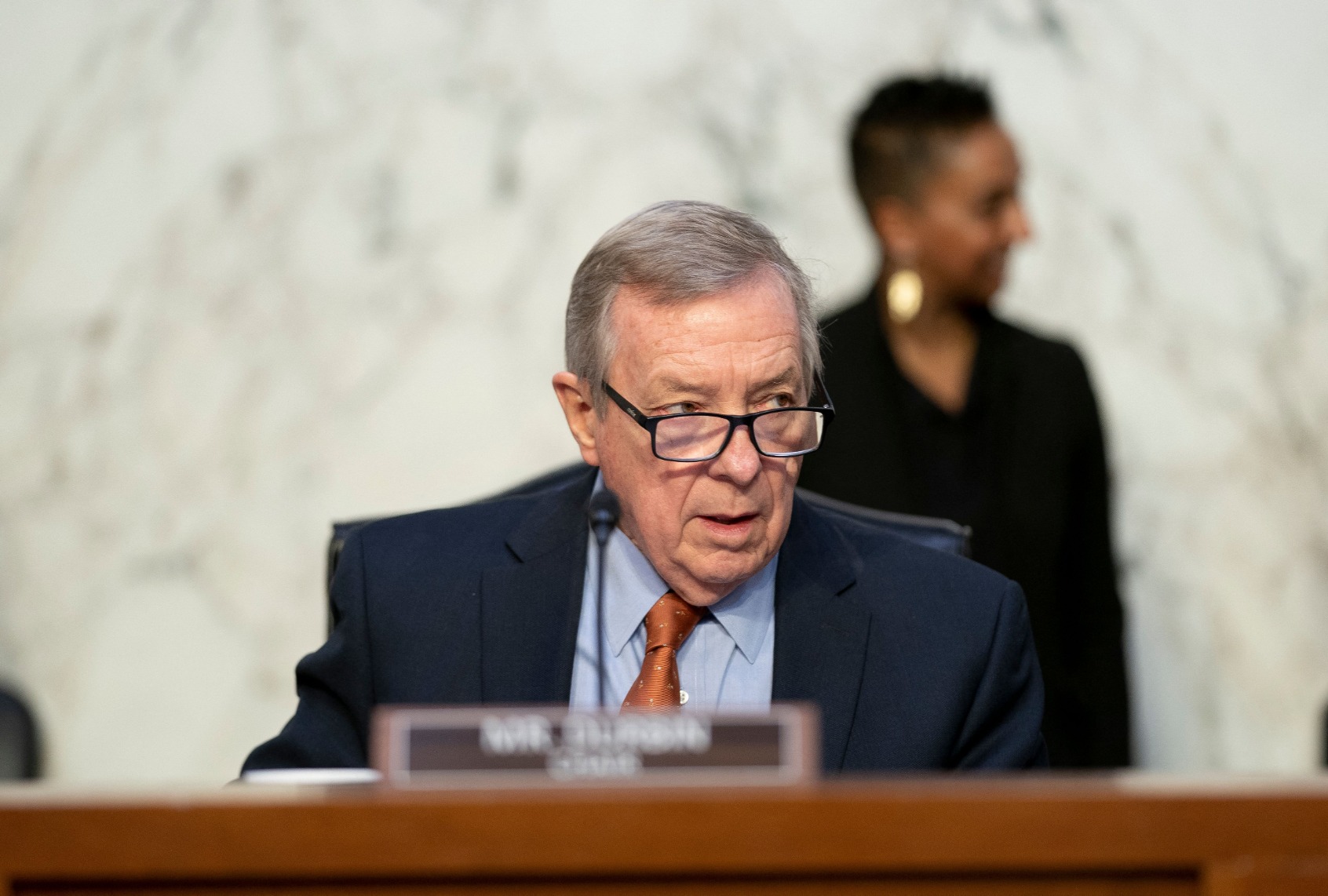 Chairman Dick Durbin (D-IL) arrives for a US Senate Judiciary Committee oversight hearing on Capitol Hill in Washington, DC, on March 1, 2023. (STEFANI REYNOLDS/AFP via Getty Images)