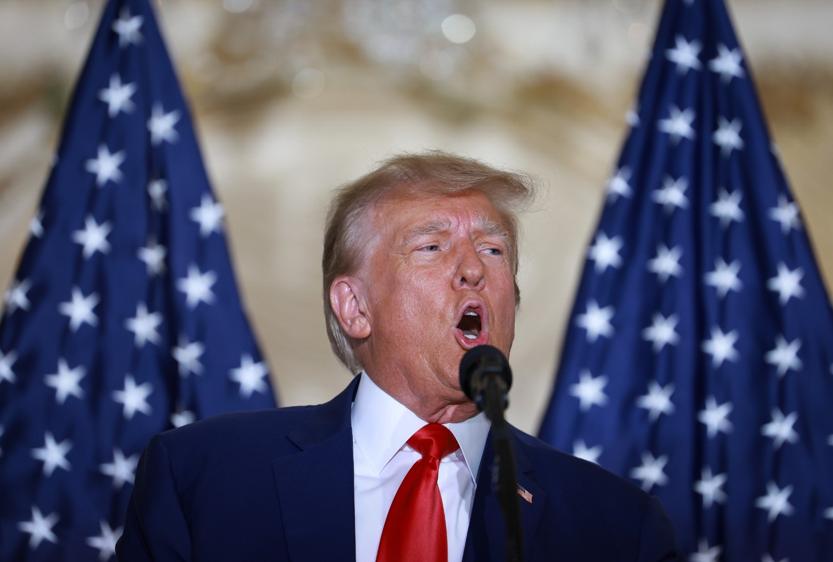 Former President Donald Trump speaks during an event at Mar-a-Lago April 4, 2023 in West Palm Beach, Florida. (Joe Raedle/Getty Images)