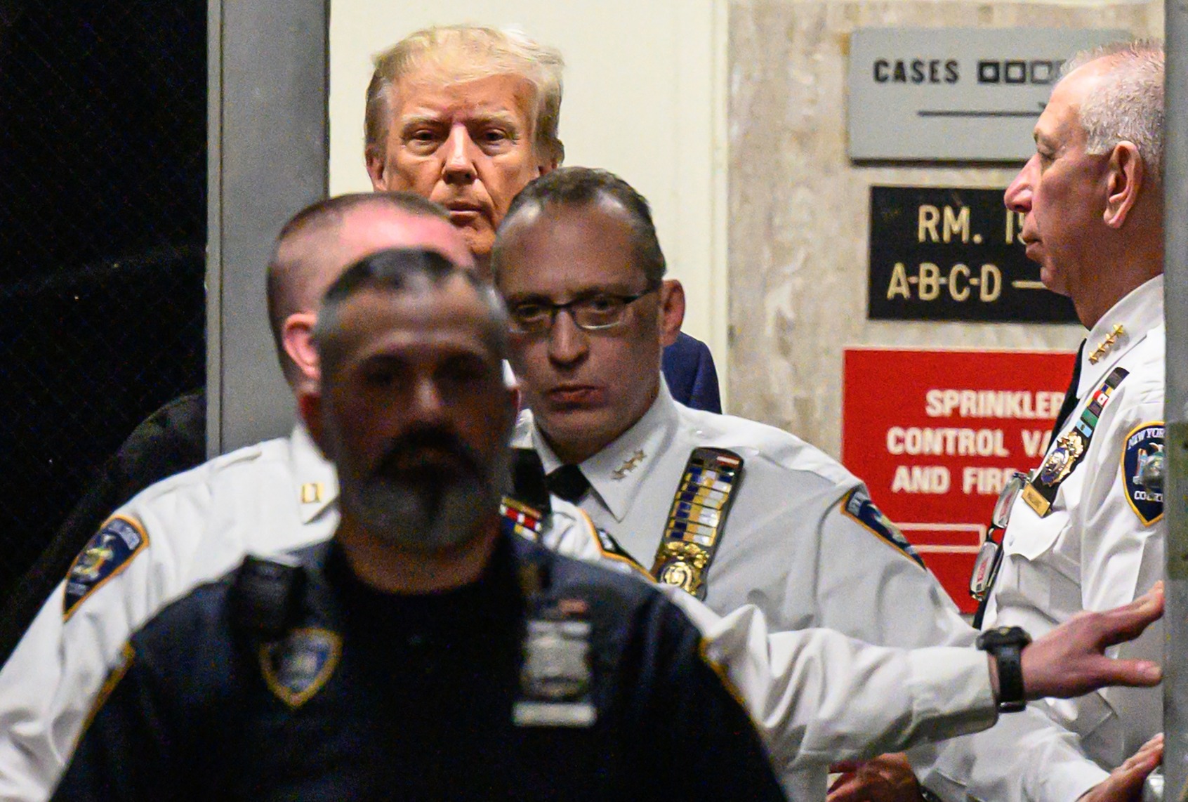 Former President Donald Trump arrives at the courtroom at the Manhattan Criminal Court in New York on April 4, 2023 before his hearing. (ED JONES/AFP via Getty Images)