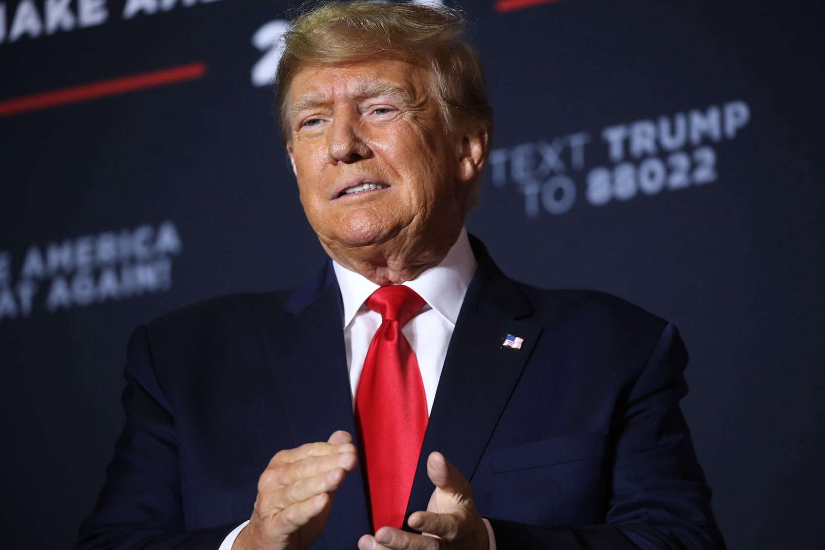Former President Donald Trump speaks at a campaign rally on April 27, 2023 in Manchester, New Hampshire. (Spencer Platt/Getty Images)