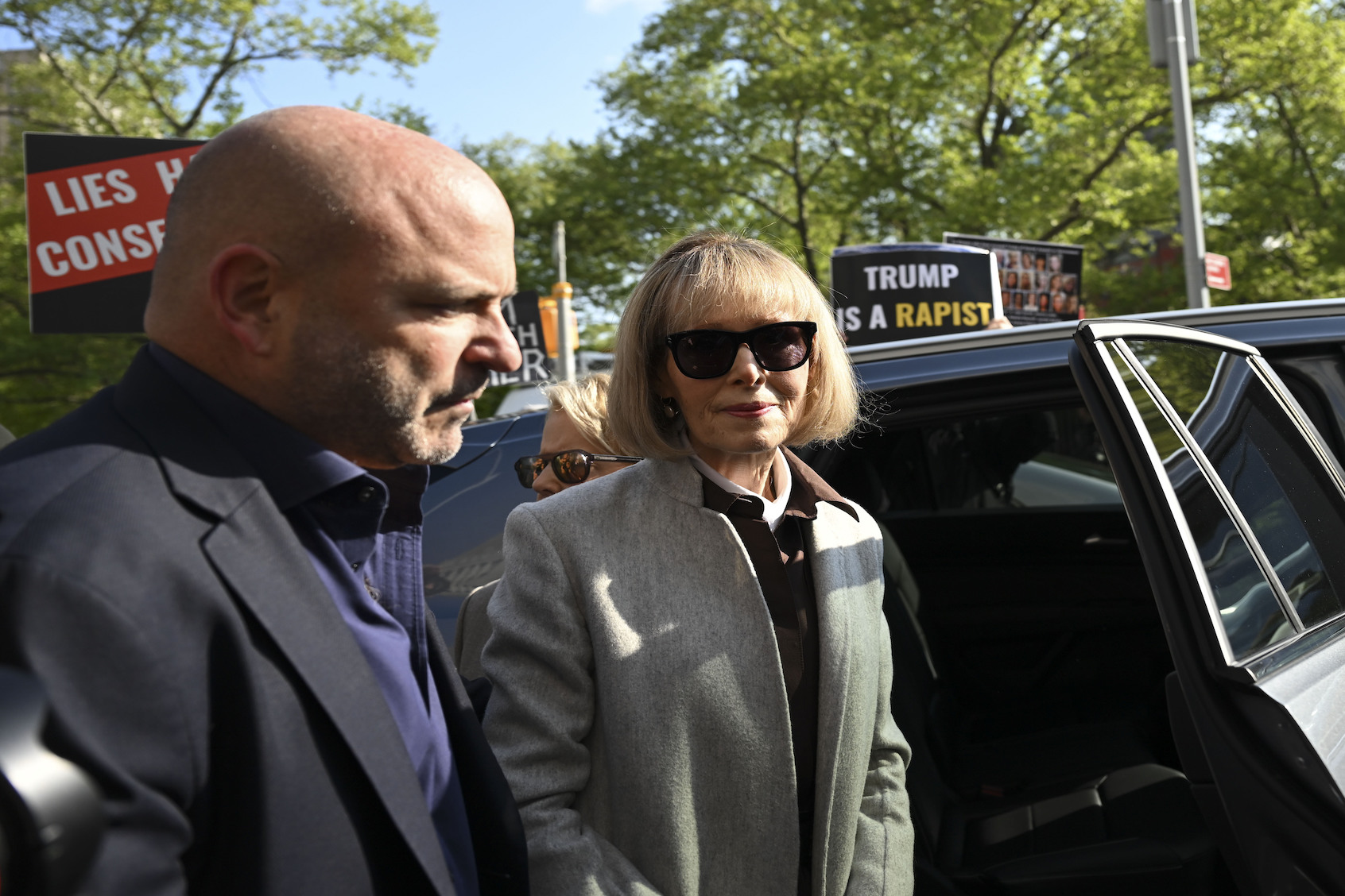 Magazine columnist E. Jean Carroll arrives for the first day of her civil trial against former President Donald Trump at the Manhattan Federal Court in New York, United States on April 25, 2023 (Fatih Aktas/Anadolu Agency via Getty Images)