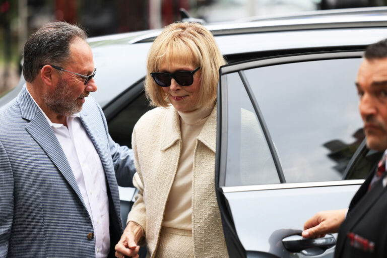 Magazine Columnist E. Jean Carroll arrives for the third day of her civil trial against former President Donald Trump at Manhattan Federal Court on April 27, 2023 in New York City. (Michael M. Santiago/Getty Images)