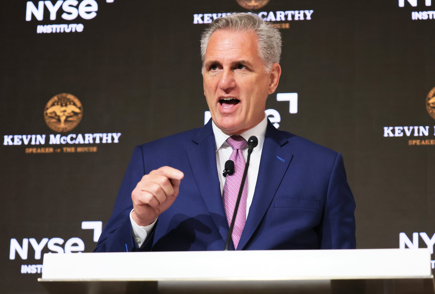 Speaker of the House Kevin McCarthy (R-CA) delivers a speech about the economy at the New York Stock Exchange (NYSE) on April 17, 2023 in New York City. (Michael M. Santiago/Getty Images)