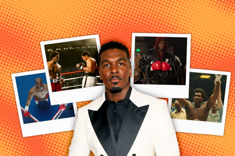 Actor Khris Davis (center) and images from the film "Big George Foreman" (Photo Illustration by Salon / Getty Images / SONY PICTURES ENTERTAINMENT INC. / Alan Markfield)