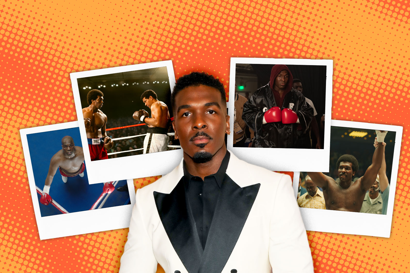 Actor Khris Davis (center) and images from the film "Big George Foreman" (Photo Illustration by Salon / Getty Images / SONY PICTURES ENTERTAINMENT INC. / Alan Markfield)