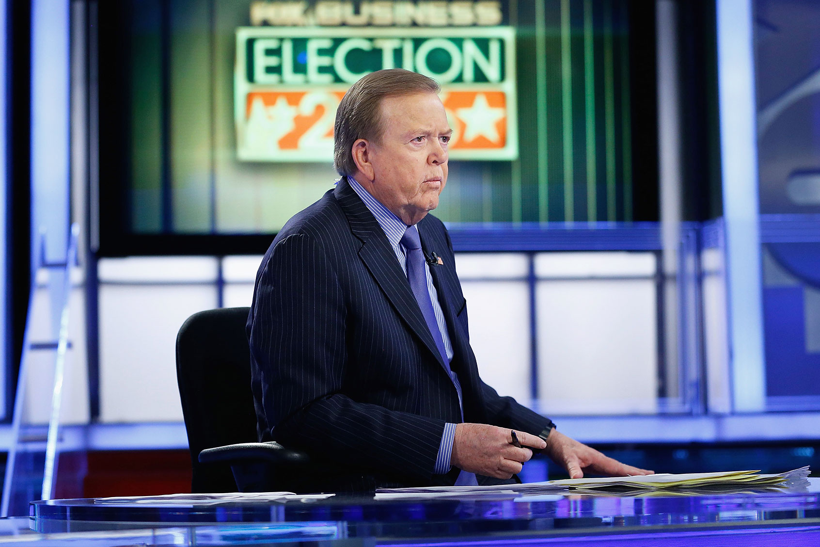 Broadcaster, Lou Dobbs and Presidential candidate Donald Trump's campaign manager Corey Lewandowski visit Fox Business Network at FOX Studios on May 10, 2016 in New York City. (John Lamparski/Getty Images)