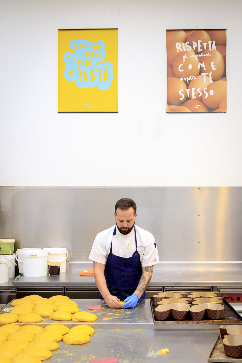 6th-generation/current head baker and owner Nicola Olivieri at work in the laboratorio producing colombe