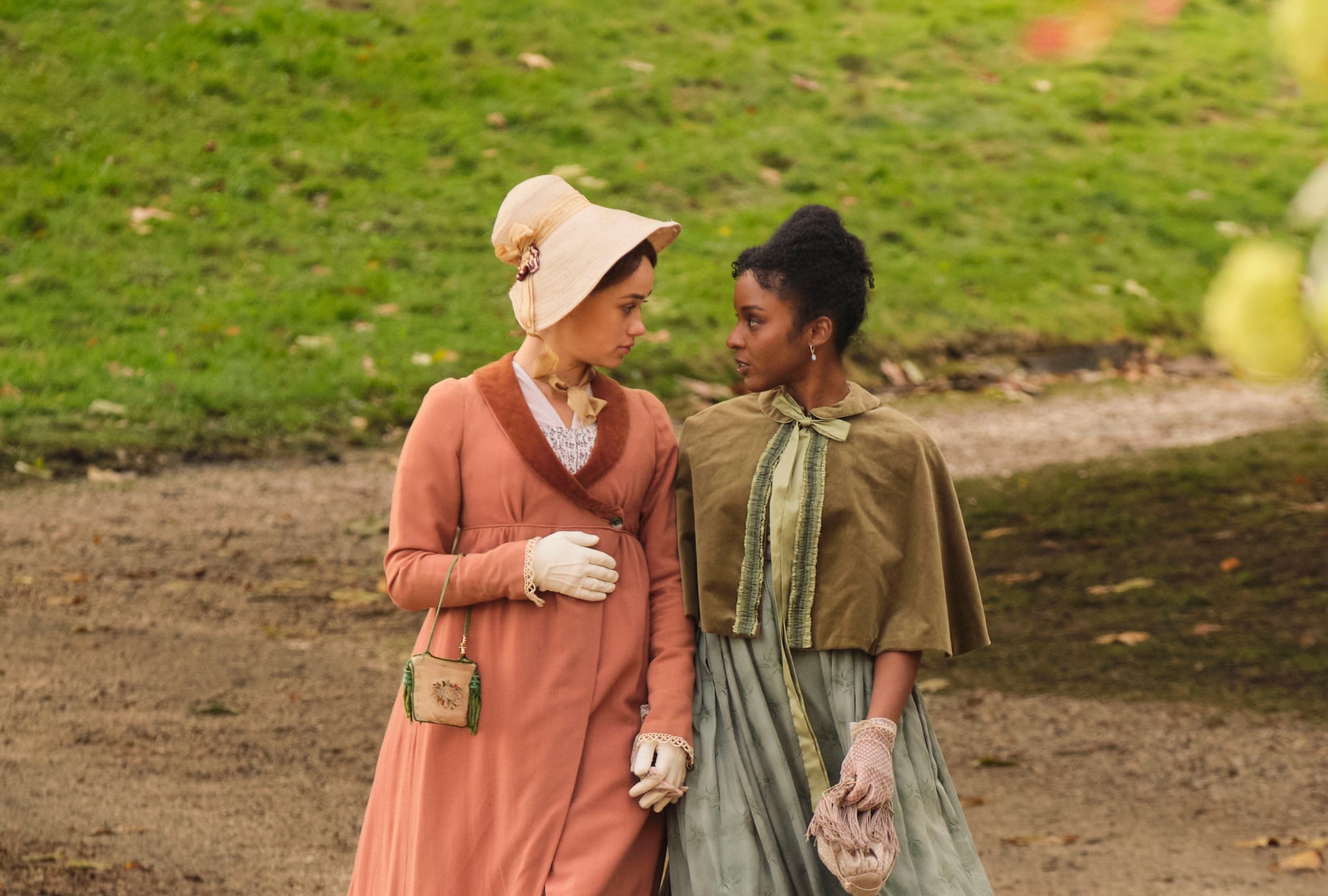Rose Williams as Charlotte Heywood and Crystal Clarke as Georgiana Lambe in "Sanditon" (PBS)