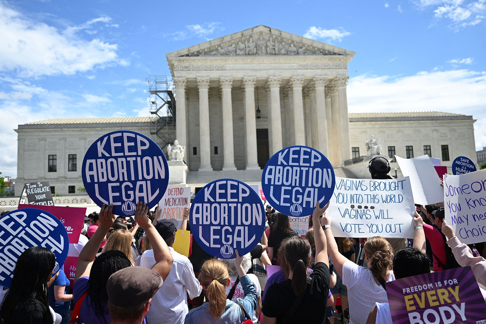 Demonstrators rally in support of abortion rights at the US Supreme Court in Washington, DC, April 15, 2023. (ANDREW CABALLERO-REYNOLDS/AFP via Getty Images)