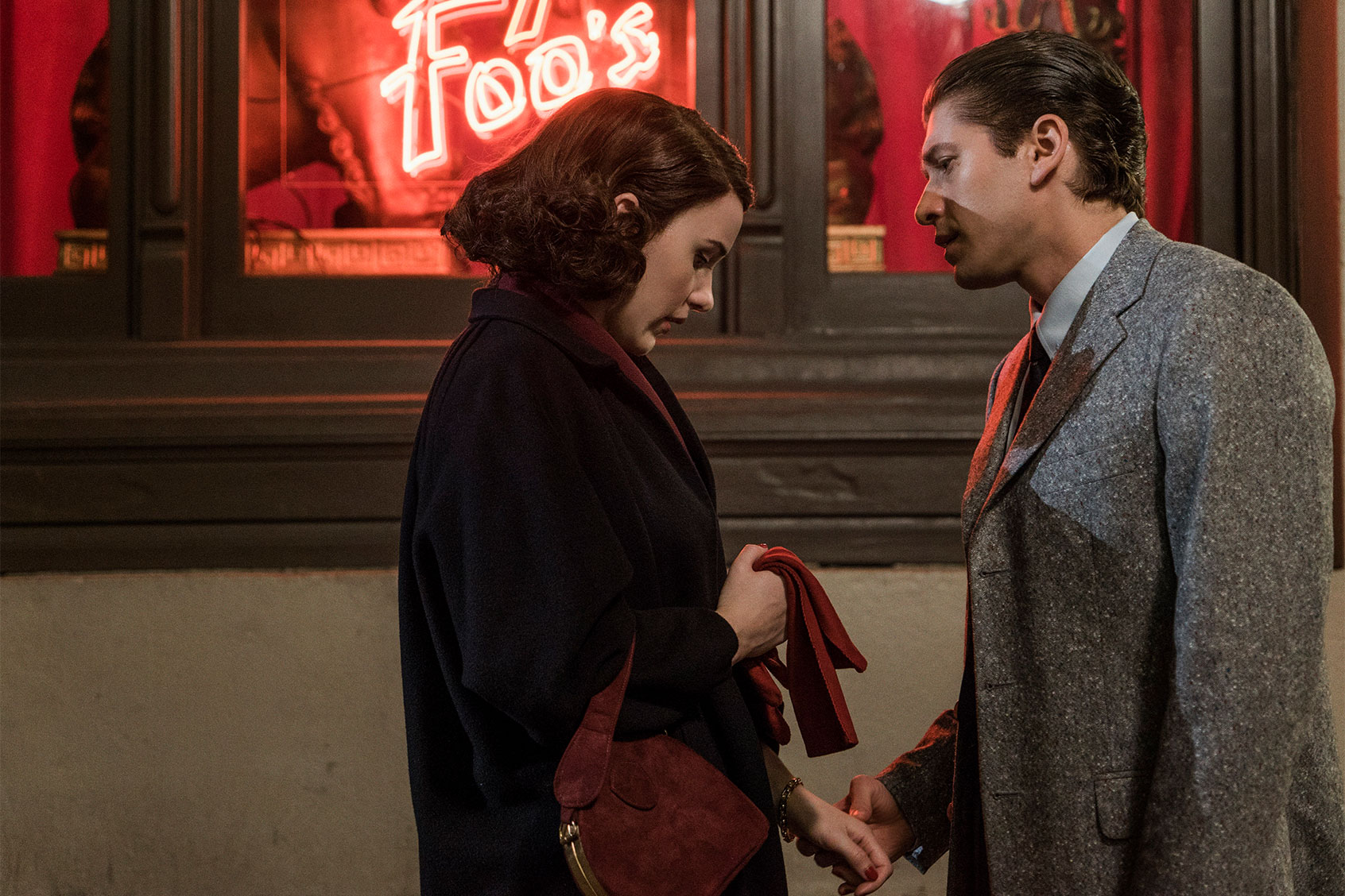 Rachel Brosnahan (Miriam 'Midge' Maisel), Michael Zegen (Joel Maisel) (Philippe Antonello/Prime Video)
