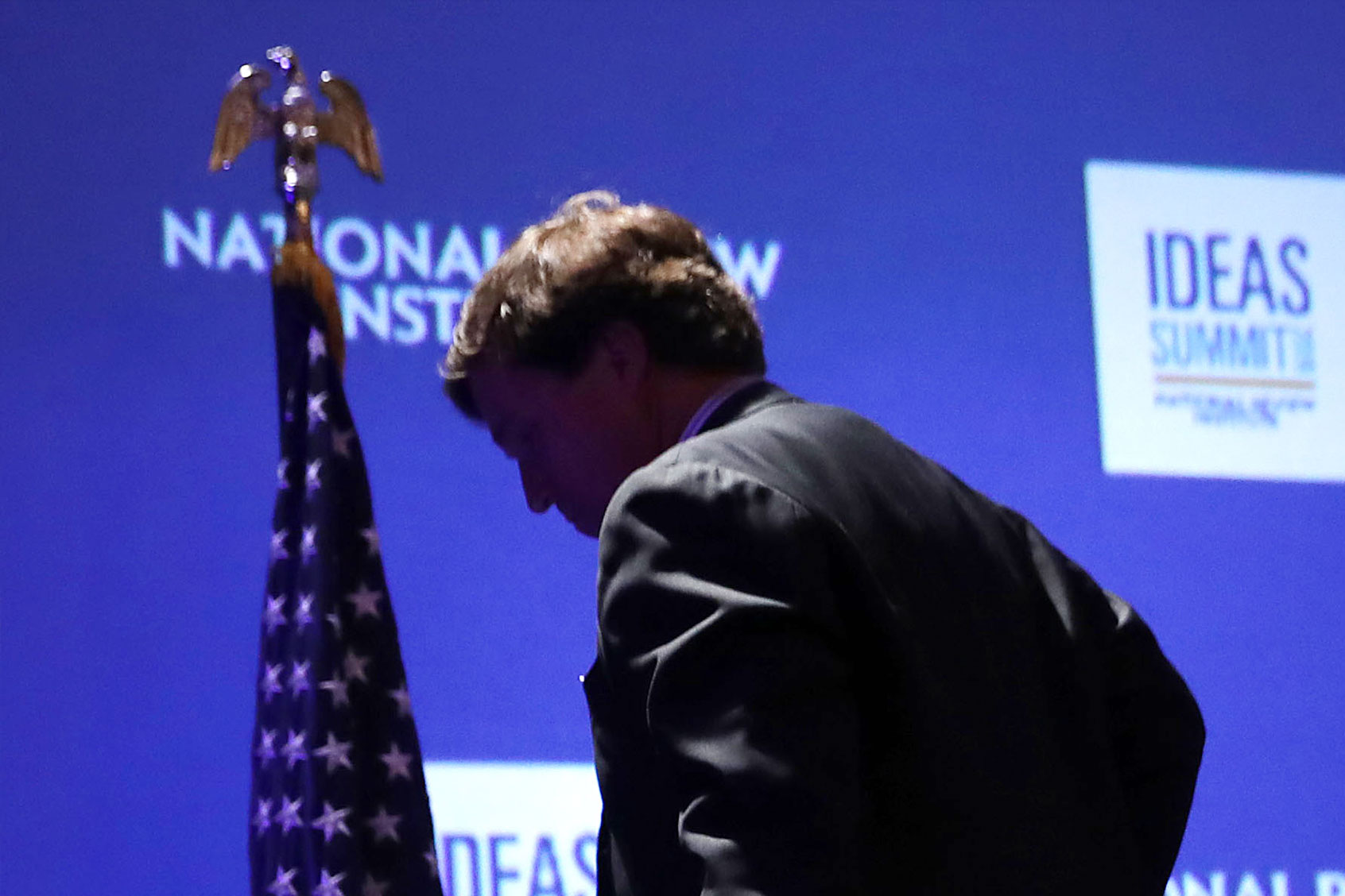 Fox News host Tucker Carlson leaves the stage after talking about 'Populism and the Right' during the National Review Institute's Ideas Summit at the Mandarin Oriental Hotel March 29, 2019 in Washington, DC. (Chip Somodevilla/Getty Images)