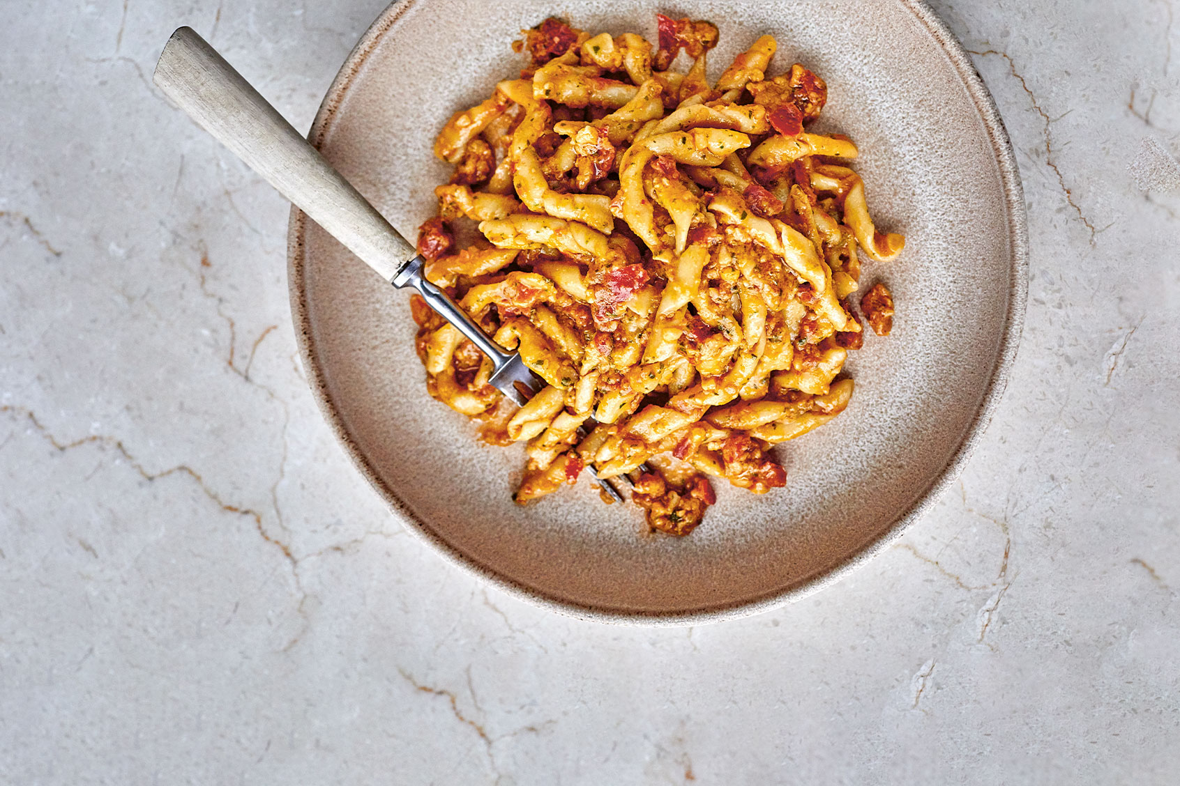 Busiate with trapanese pesto (Dave Brown)