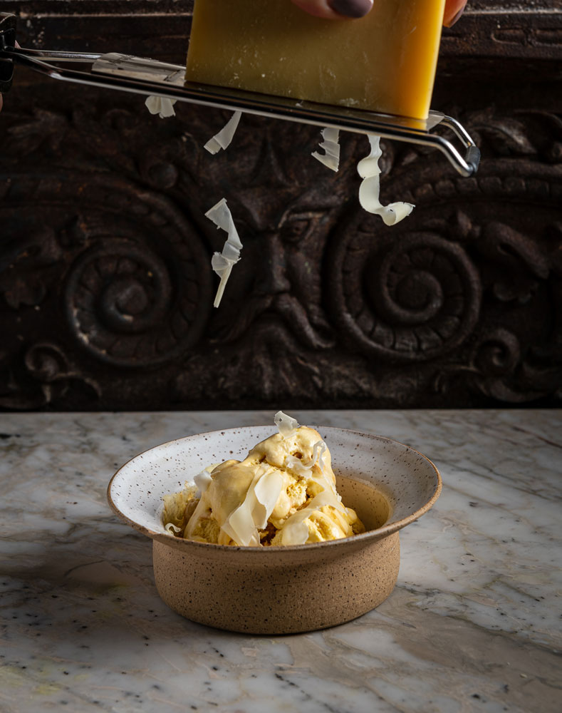 Comte grated over semifreddo