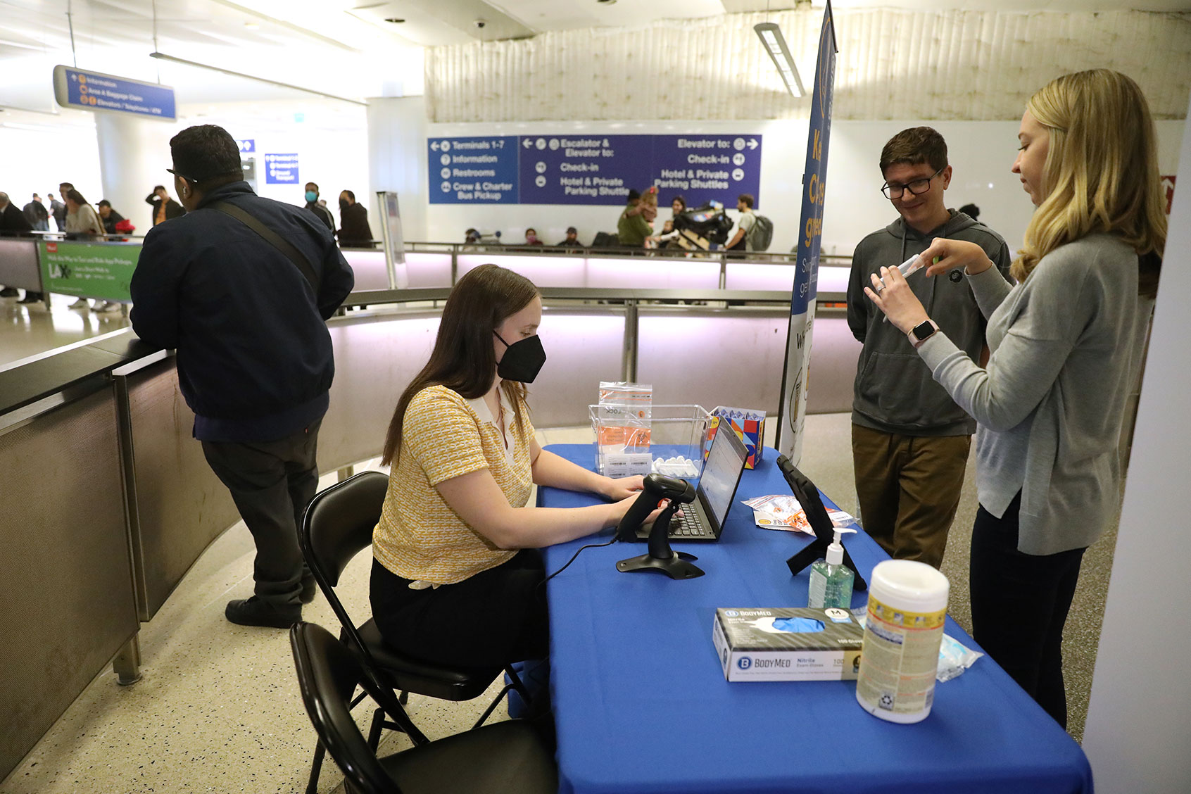 PCR testing site for COVID-19 variants at a new test facility at Tom Bradley International Terminal (Terminal B) that health officials hope will help them spot new variants that may emerge from passengers arriving from other countries at Los Angeles International Airport on Monday, Jan. 2, 2023 in Los Angeles, CA. (Gary Coronado / Los Angeles Times via Getty Images)