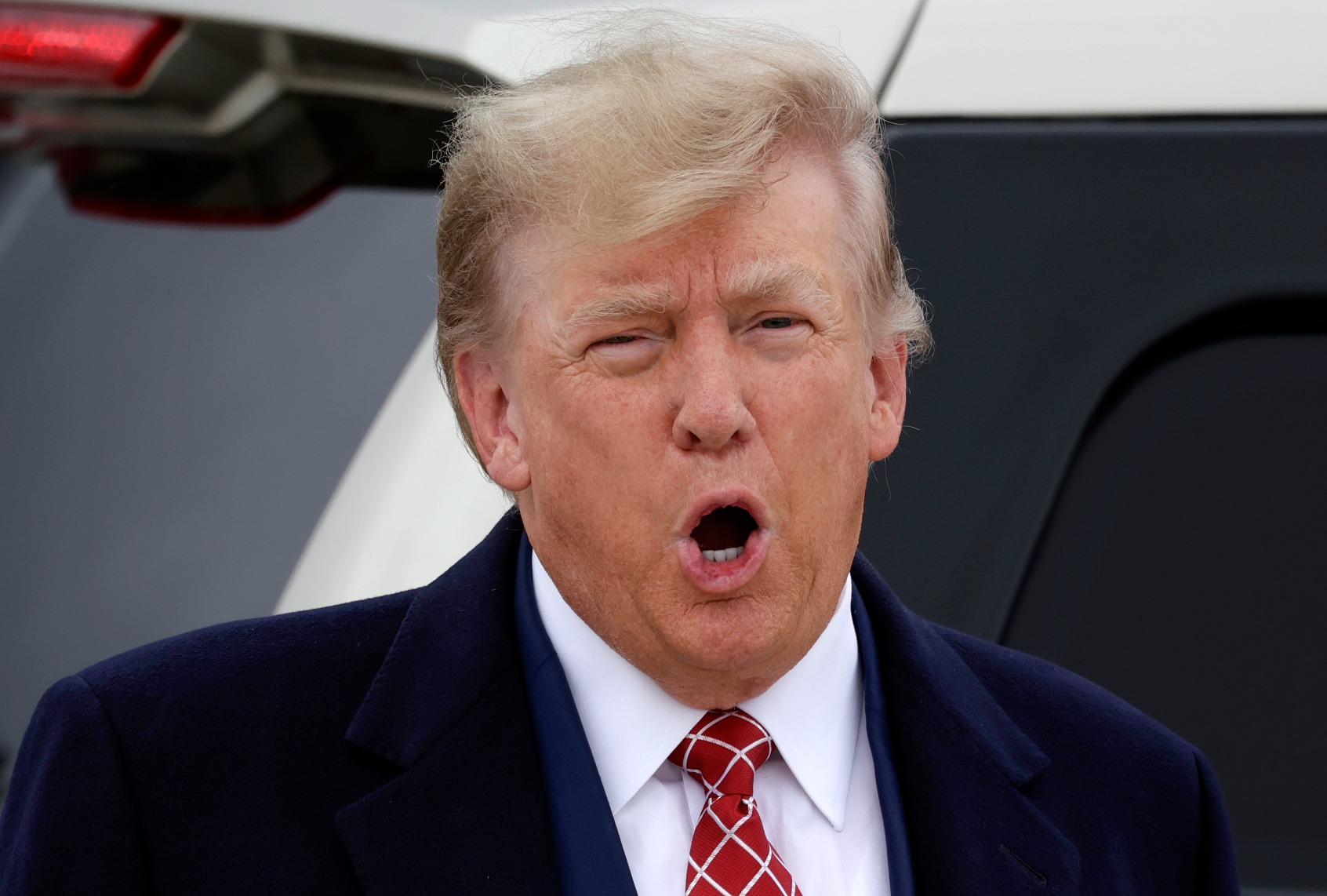 Former President Donald Trump disembarks his plane on May 1, 2023 in Aberdeen, Scotland. (Jeff J Mitchell/Getty Images)