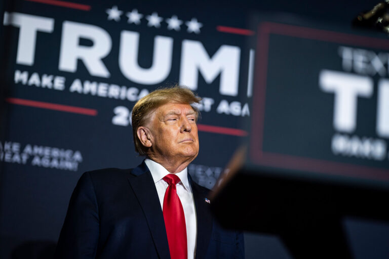 Former President Donald Trump speaks at a campaign event at the DoubleTree Manchester Downtown on Thursday, April 27, 2023, in Manchester, NH. (Jabin Botsford/The Washington Post via Getty Images)