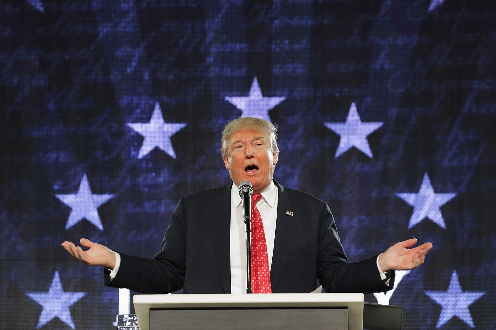 Republican presidential candidate Donald Trump delivers the convocation at the Vines Center on the campus of Liberty University January 18, 2016 in Lynchburg, Virginia. (Chip Somodevilla/Getty Images)