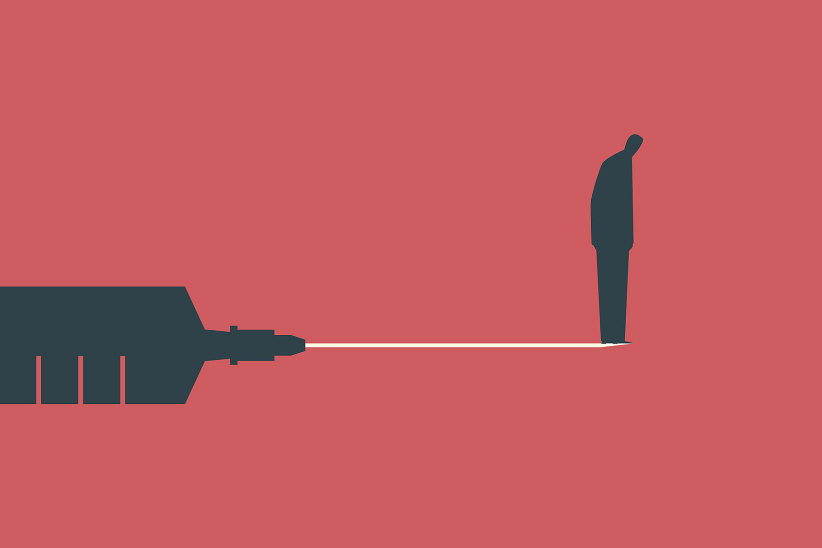 Man standing on the edge of syringe needle (Getty Images/Boris Zhitkov)