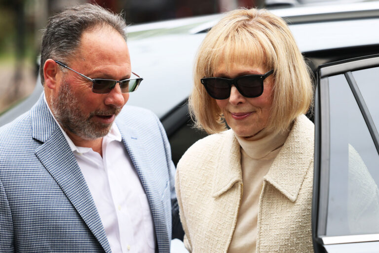 Magazine Columnist E. Jean Carroll arrives for the third day of her civil trial against former President Donald Trump at Manhattan Federal Court on April 27, 2023 in New York City. (Michael M. Santiago/Getty Images)