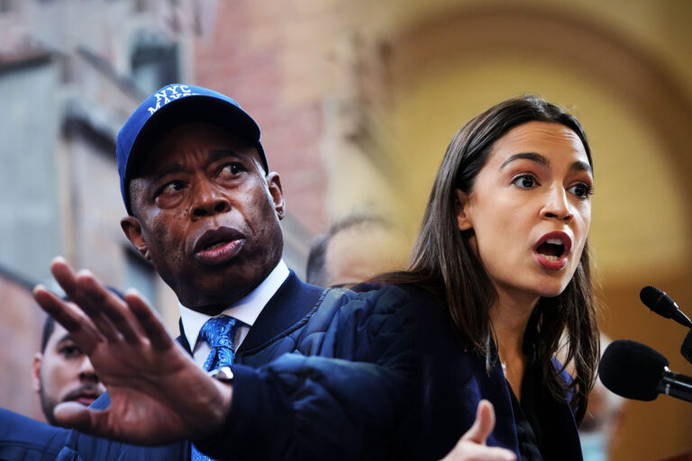 Eric Adams and Alexandria Ocasio-Cortez (Photo illustration by Salon/Getty Images)