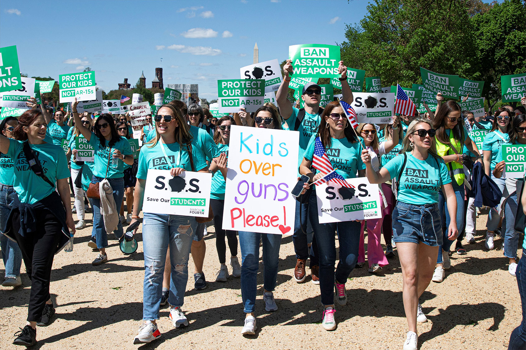 People march to the Capitol to protest for a ban on assault weapons, in Washington, D.C., the United States, on April 17, 2023. (Aaron Schwartz/Xinhua via Getty Images)