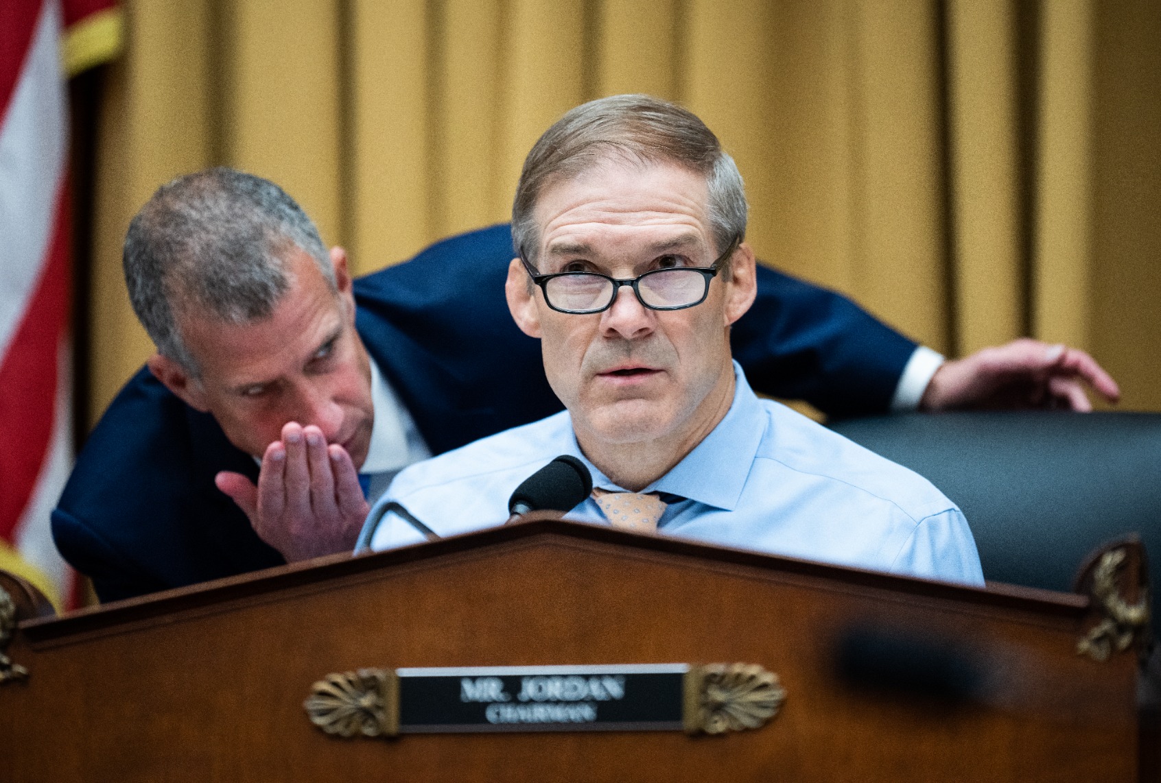 Chairman Jim Jordan, R-Ohio, during a House Judiciary Select Subcommittee on the Weaponization of the Federal Government hearing to "examine abuses seen at the Bureau and how the FBI has retaliated against whistleblowers," in Rayburn Building on Thursday, May 18, 2023. (Tom Williams/CQ-Roll Call, Inc via Getty Images)