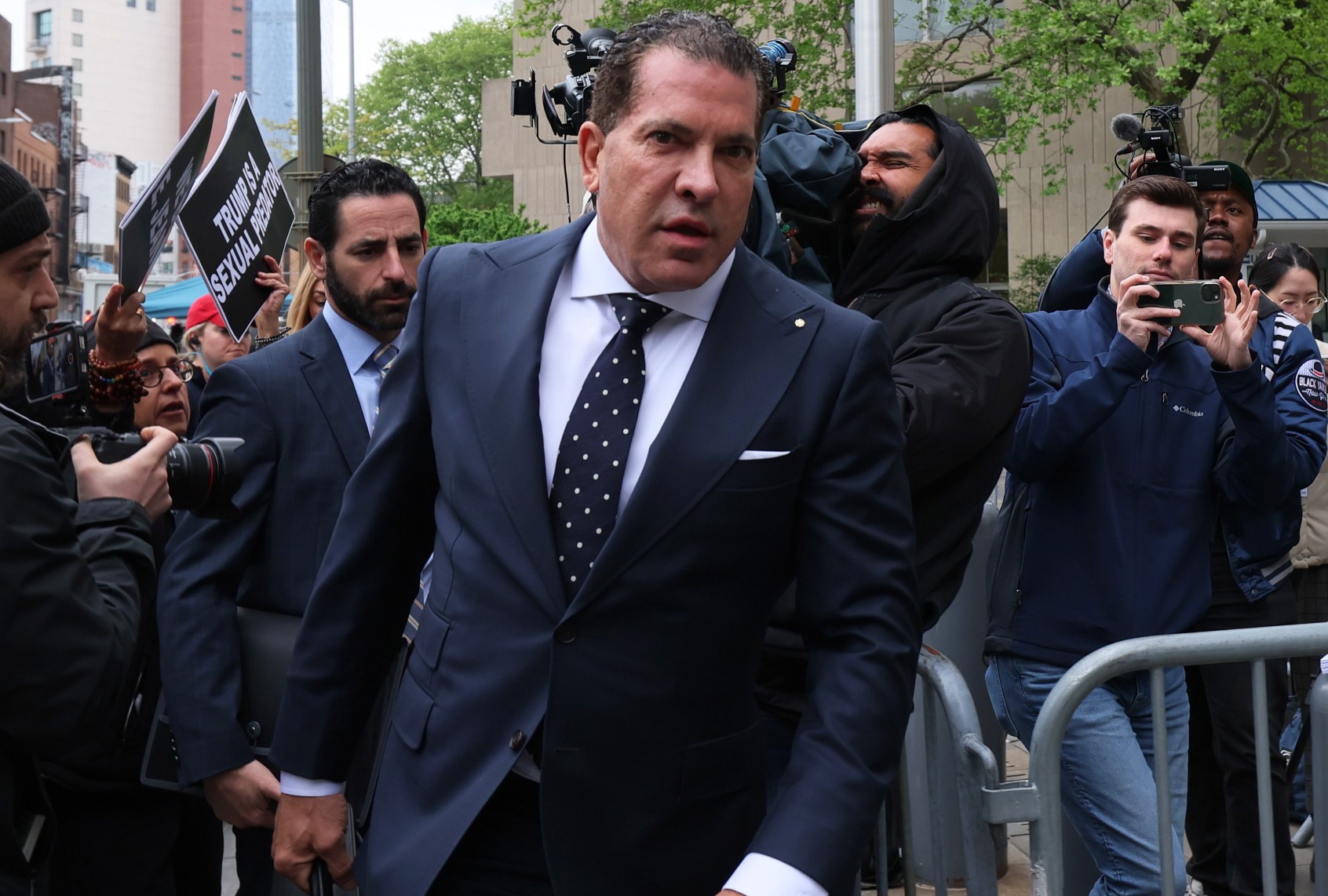 Joe Tacopina, Attorney for former President Donald Trump, arrives for the third day of a civil trial against the former president at Manhattan Federal Court on April 27, 2023 in New York City. (Michael M. Santiago/Getty Images)