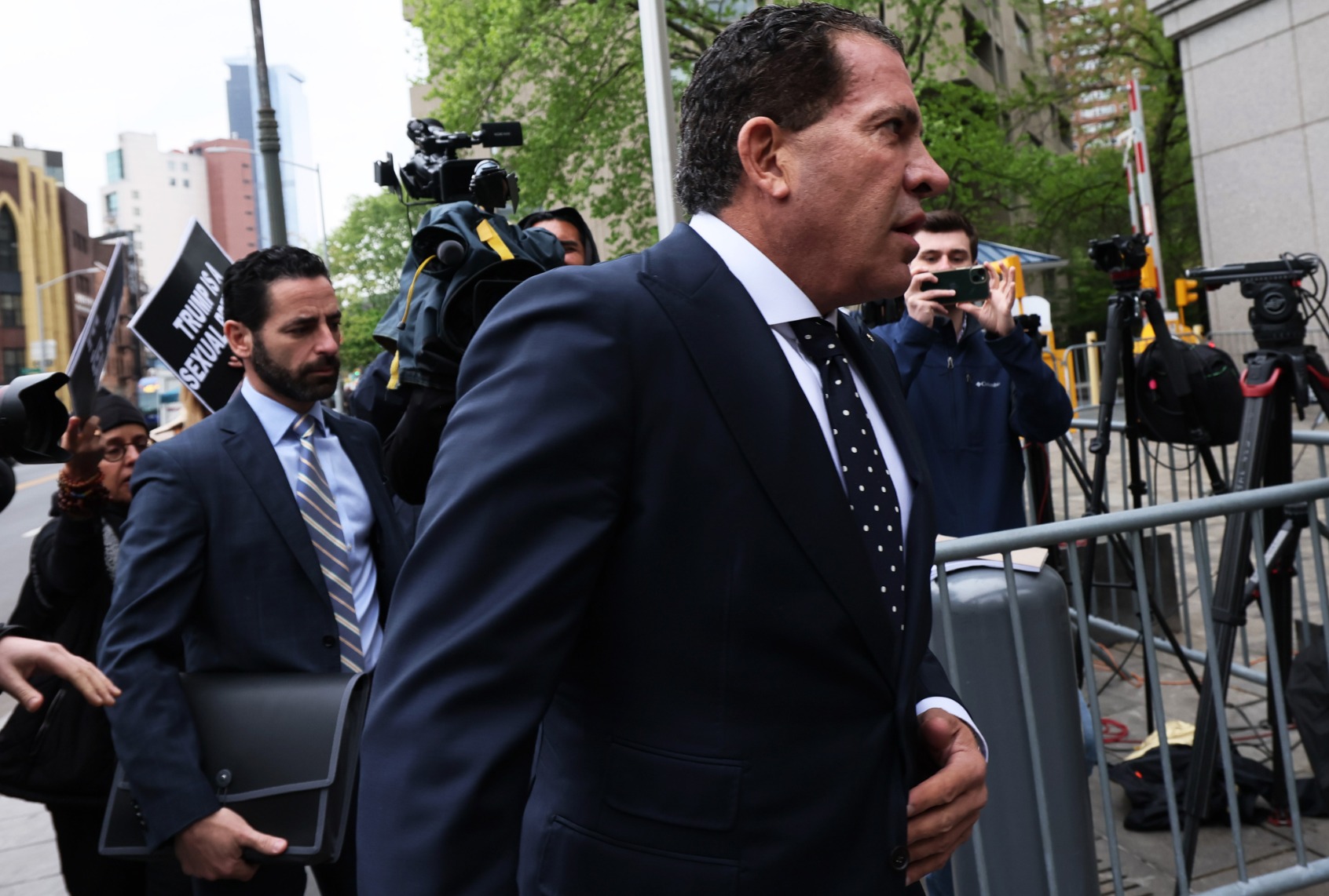 Joe Tacopina, attorney for former President Donald Trump, arrives for the third day of a civil trial against the former president at Manhattan Federal Court on April 27, 2023 in New York City. (Michael M. Santiago/Getty Images)