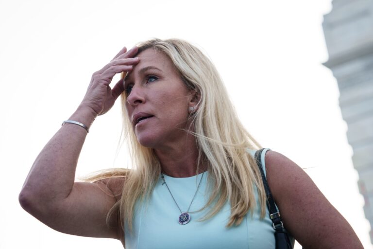 U.S. Rep. Marjorie Taylor Greene (R-GA) speaks to reporters outside of the U.S. Capitol May 15, 2023 in Washington, DC. (Drew Angerer/Getty Images)