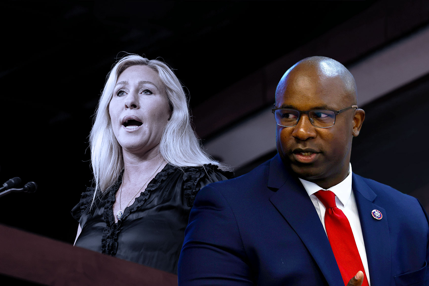 Marjorie Taylor Greene and Jamaal Bowman (Photo illustration by Salon/Getty Images)