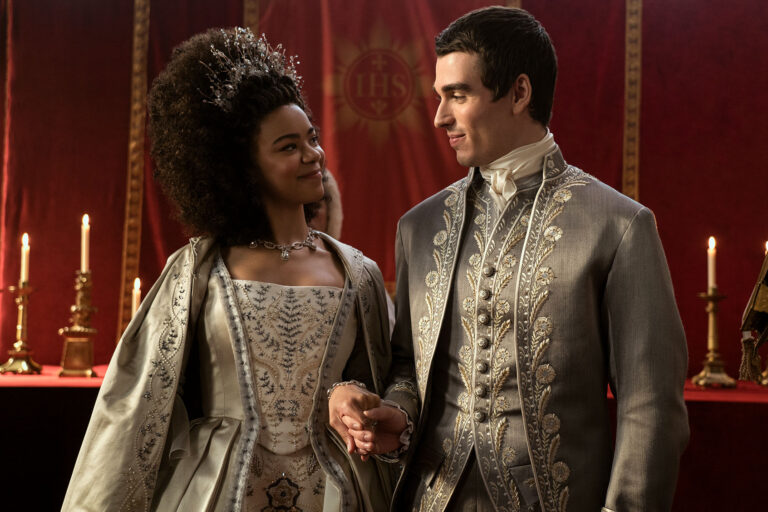 India Amarteifio as Young Queen Charlotte, Corey Mylchreest as Young King George in "Queen Charlotte: A Bridgerton Story" (Liam Daniel/Netflix)