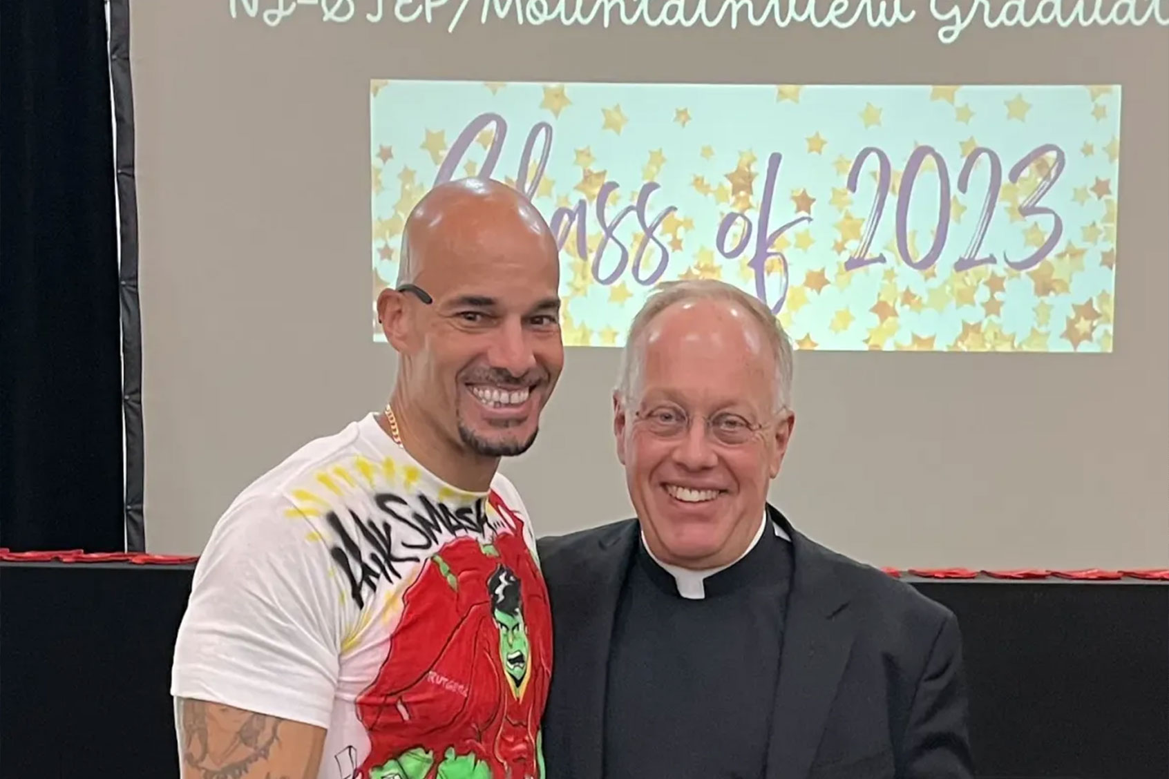 Sammy Quiles (left) at his college graduation, with the author. (Photo courtesy of Chris Hedges)