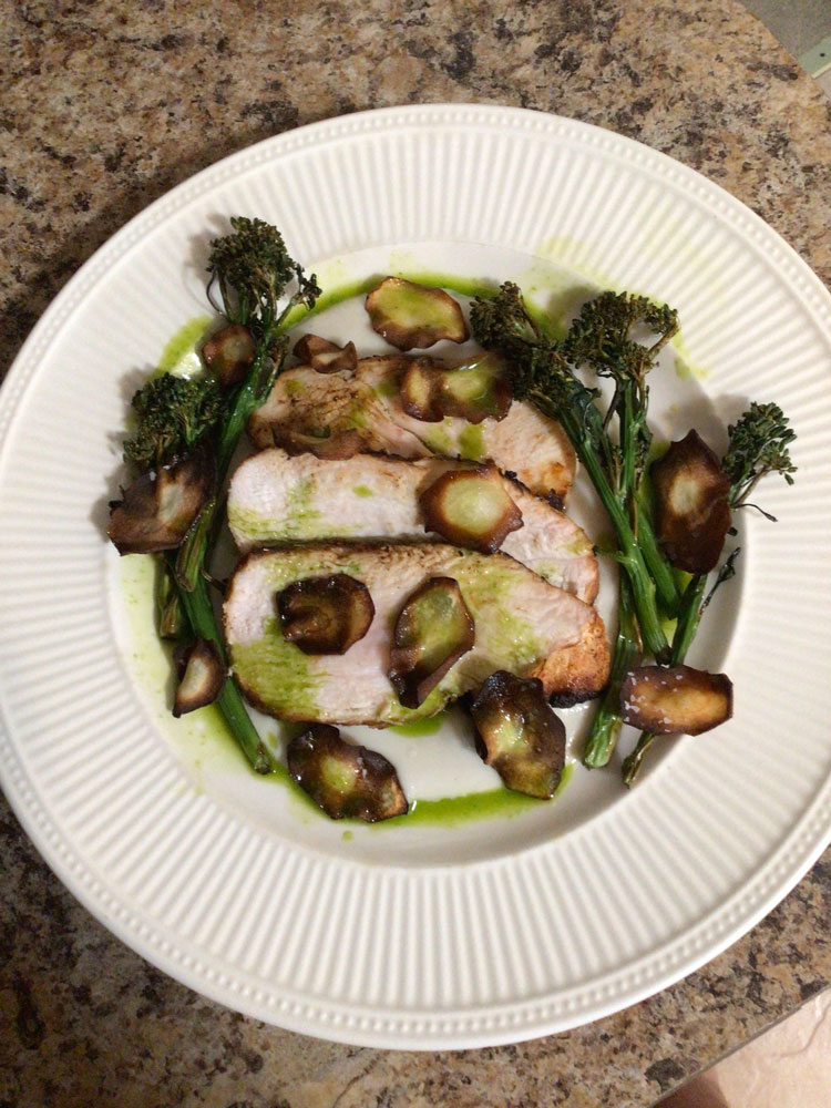 Spiced turkey breast with sunchoke, parsnip, gai lan and broccoletti