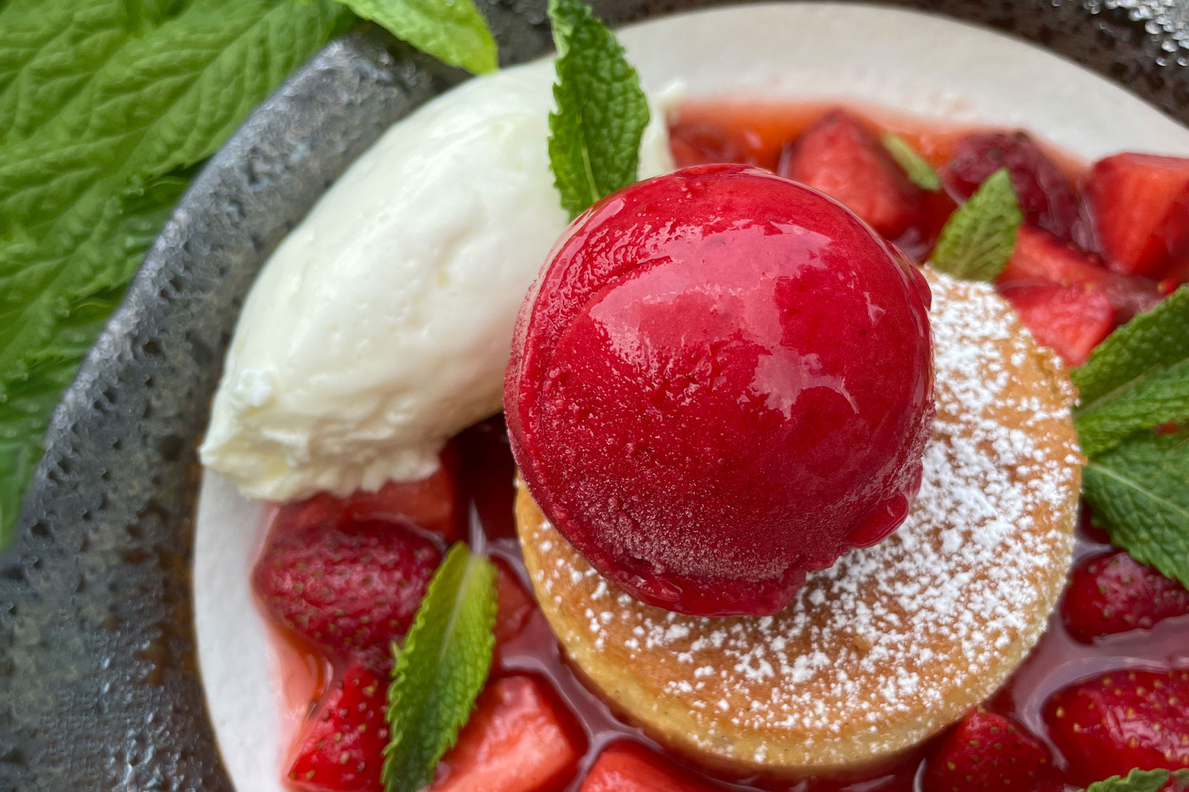 Strawberry Rhubarb Shortcake served with White Chocolate Whipped Cream (Chef Rebecca Barron)